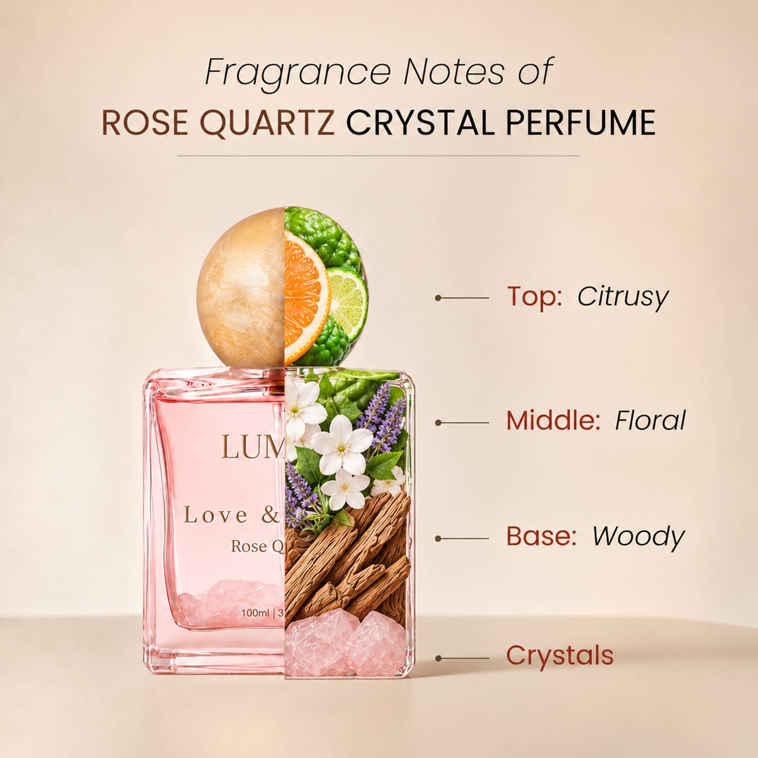 Lumus Rose Quartz Crystal Perfume Eau de Parfum 100ml - Image 4