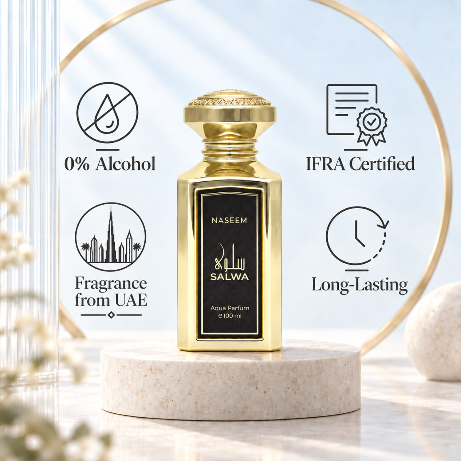 Image of NASEEM Salwa Aqua Parfum - Alcohol-Free, Long-Lasting Scent with Oud, Saffron & Rose Eau de Parfum - 100 ml (For Men & Women)