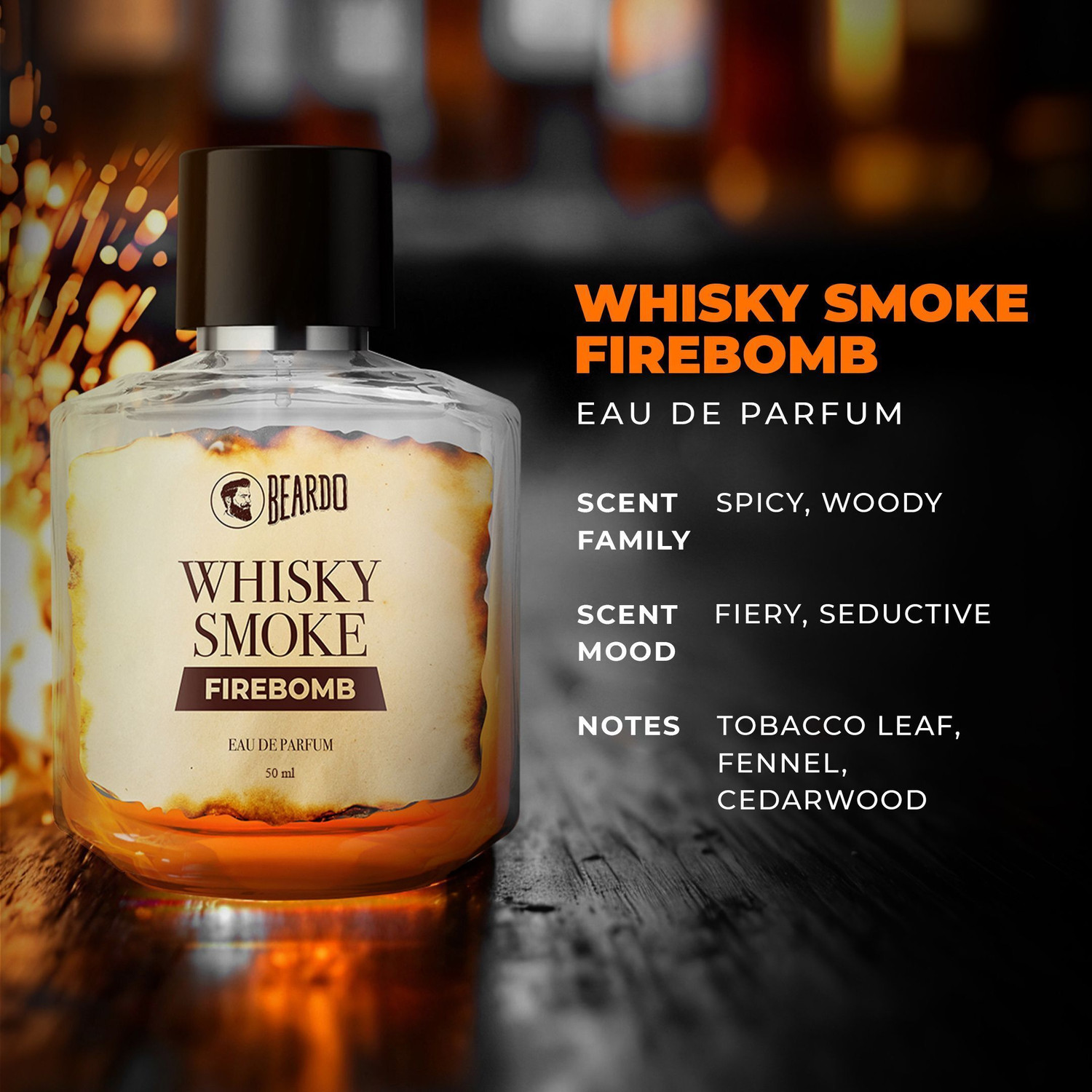 Image of BEARDO Whiskey Smoke Bourbon & Firebomb Perfume Oriental Woody | Strong & Long Lasting Perfume - 100 ml