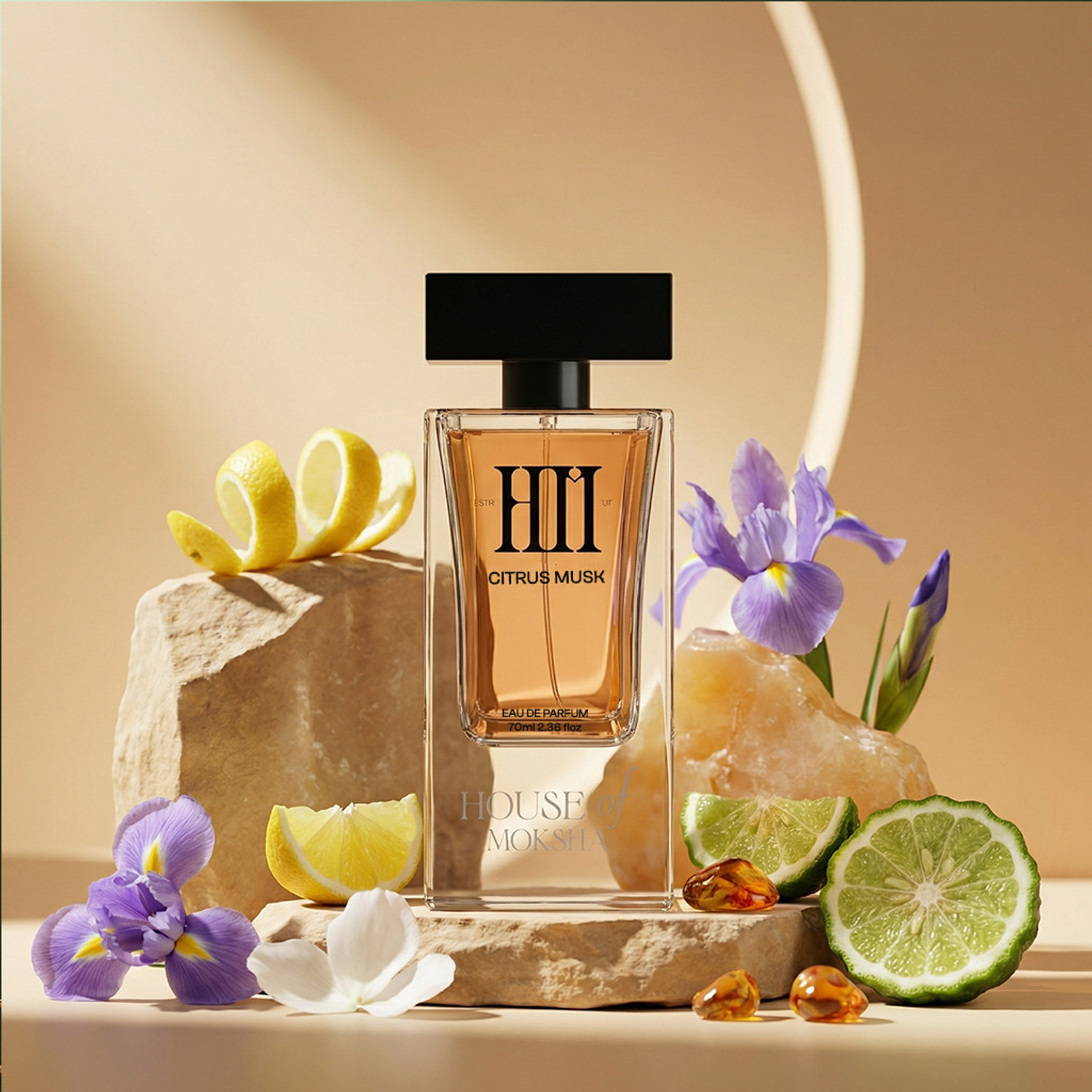 HOM House of Moksha Citrus Musk Unisex Perfume with Zesty Lemon, Bergamot, Soft Iris and Musk Eau de Parfum  -  70 ml