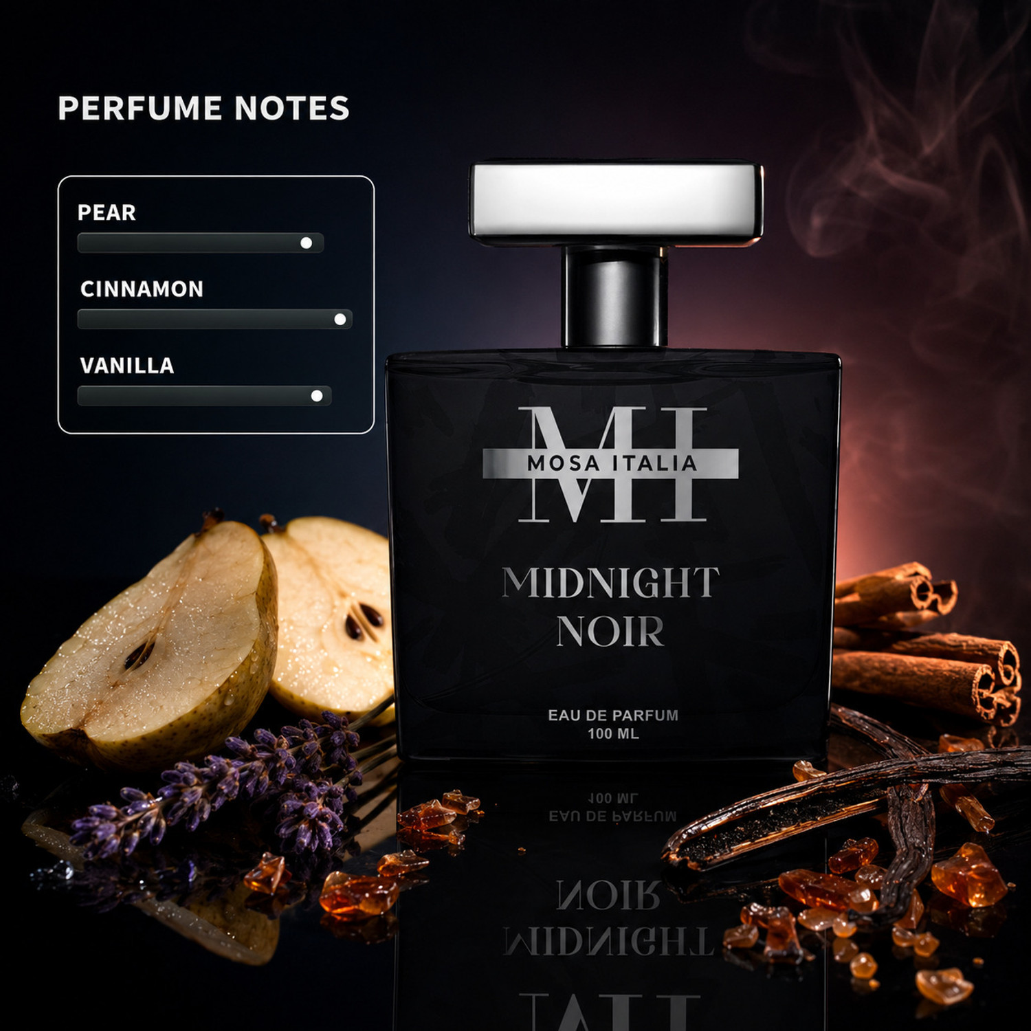 Image of MOSA ITALIA Midnight Noir Long Lasting Perfume, Ideal for Gifting Purpose | Eau de Parfum - 100 ml