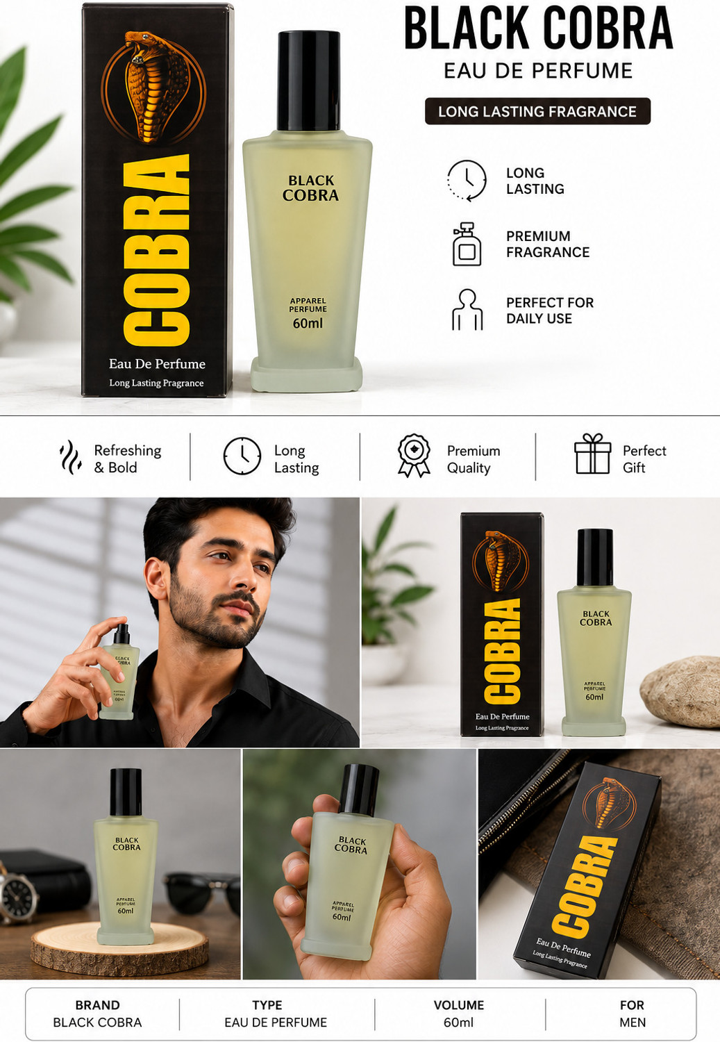 Image of varchasva Black Cobra Premium Apparel Mist 60ml Eau de Parfum - 60 ml