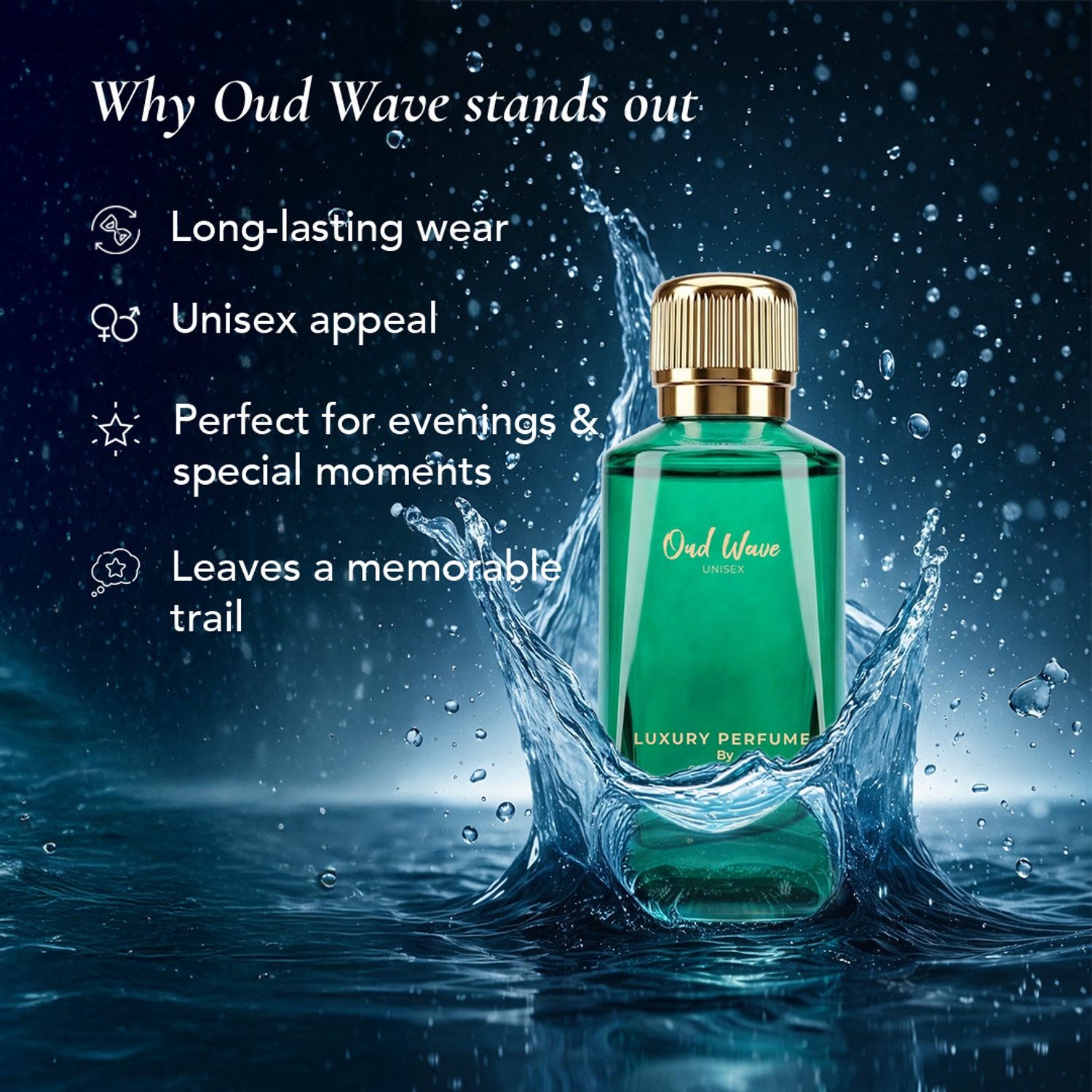 Image of MissBliss Oud Wave Long Lasting Unisex Fragrance, Marine, Citrus, Oud & Musk Notes Eau de Parfum - 100 ml