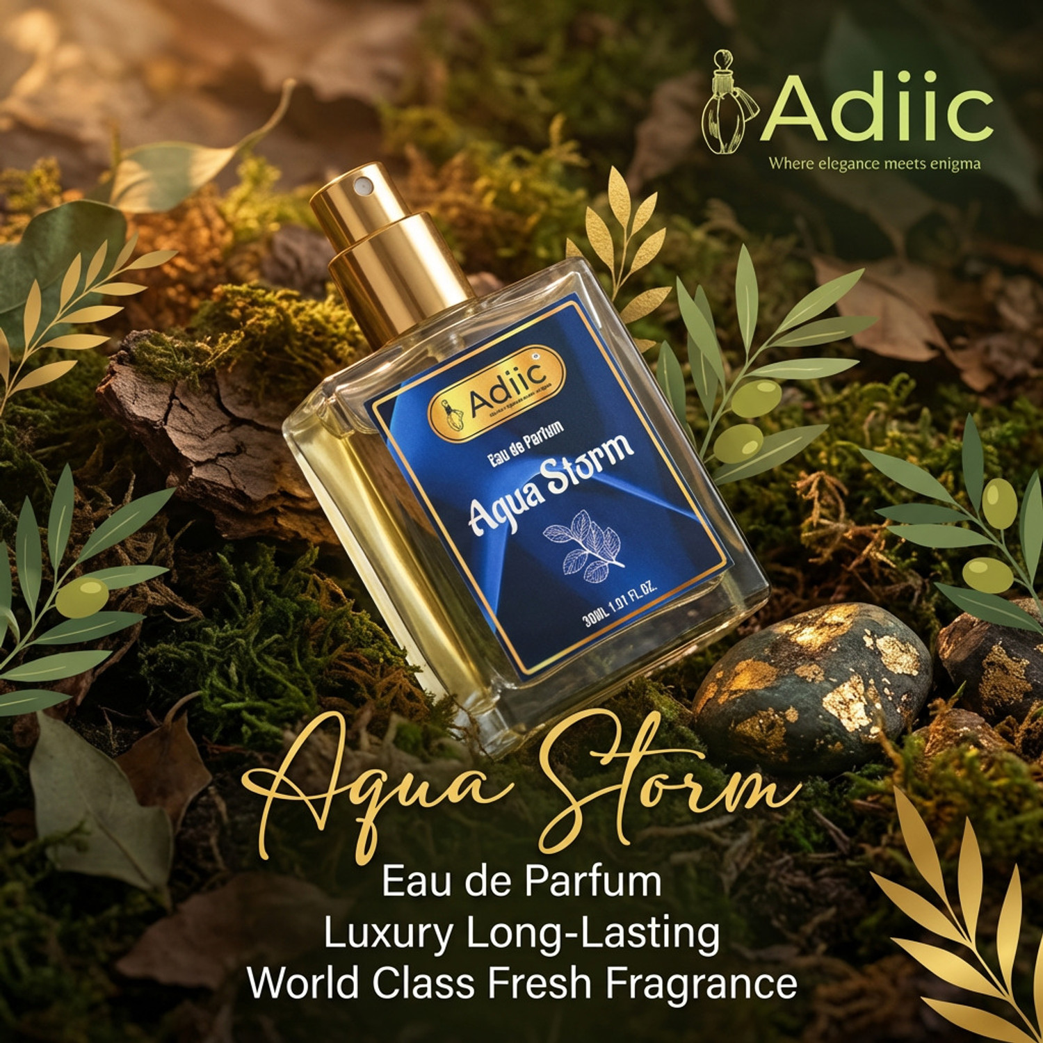 Image of adiic Aqua Storm Eau de Parfum - Fresh Aquatic Notes, Long Lasting Premium Fragrance Eau de Parfum - 30 ml
