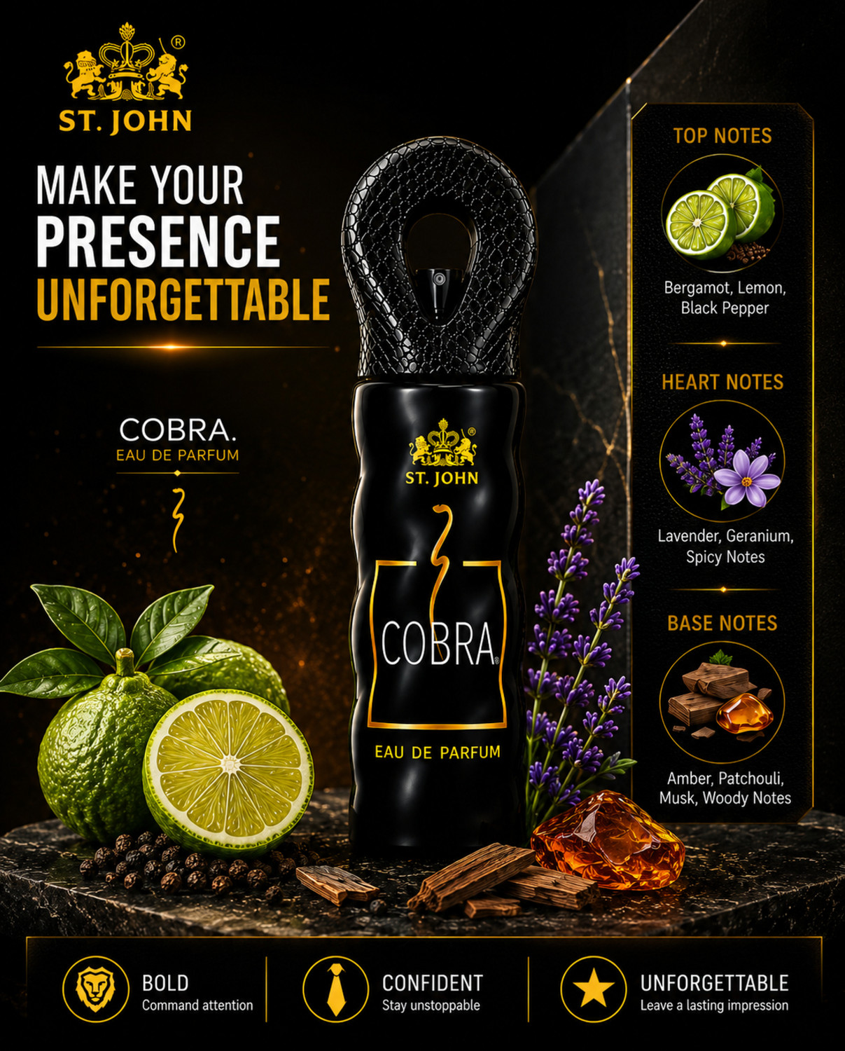 Image of ST-JOHN Cobra Perfume Long Lasting Eau de Parfum - 80 ml