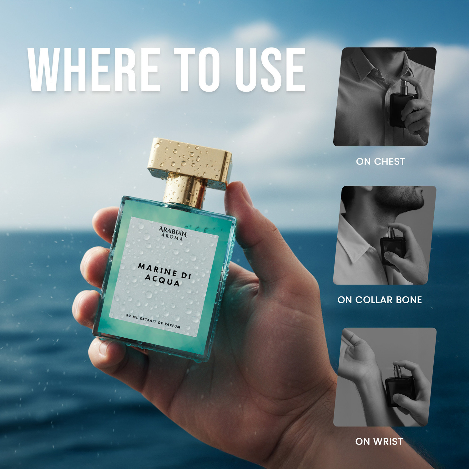 Image of Arabian Aroma Marine Di Acqua Perfume Fresh Bergamot, Lemon, Peach & Jasmine Extrait De Parfum - 50 ml