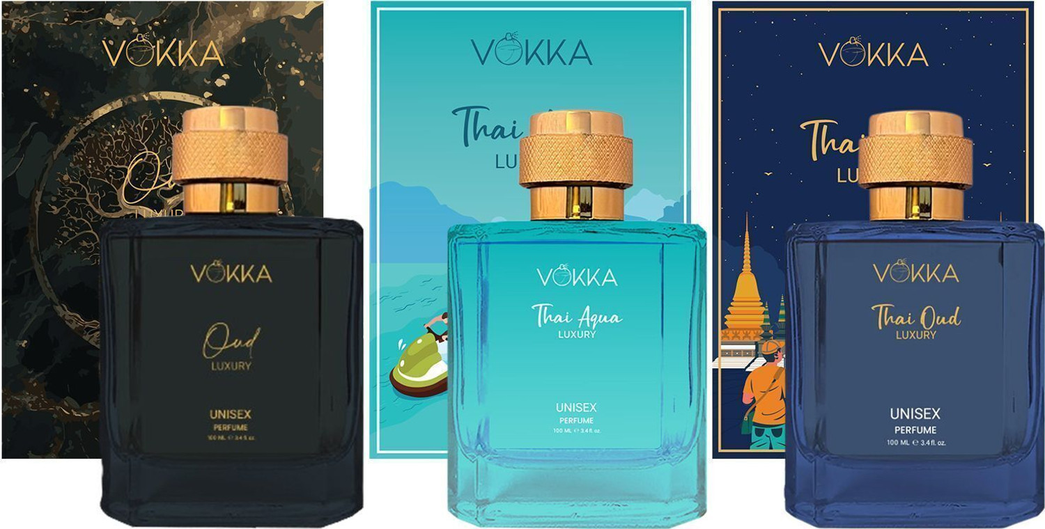 VOKKA Oud, Thai Oud & Thai Aqua Perfume 300 ml (Pack of 3x100ml) | Unisex Long Lasting Eau de Parfum  -  300 ml