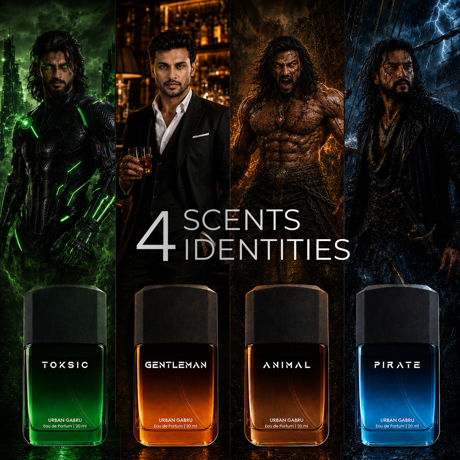 Image of urbangabru Long Lasting Men's Perfume Gift Set with 4 Premium EDP Fragrances Eau de Parfum - 80 ml