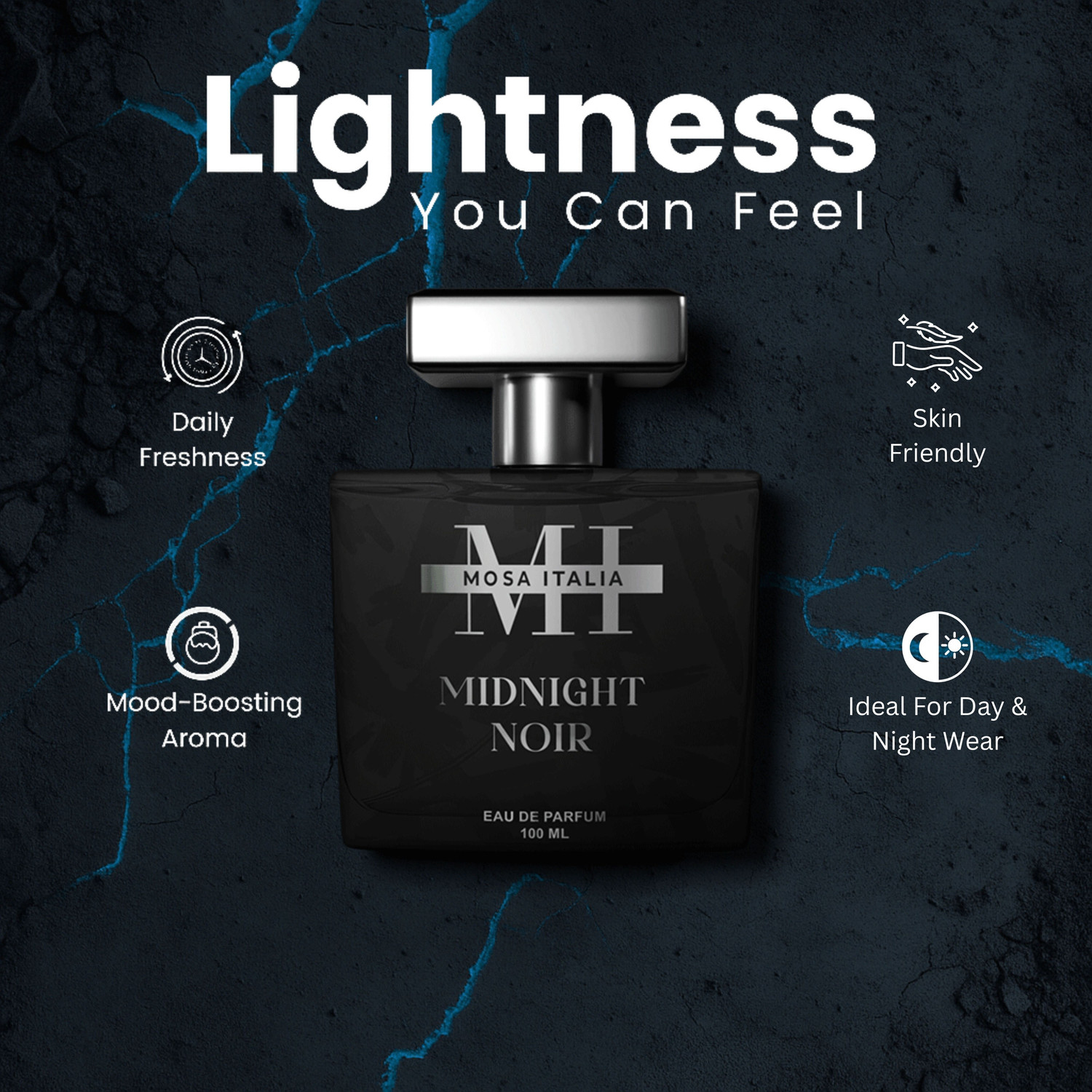 Image of MOSA ITALIA Midnight Noir Long Lasting Perfume, Ideal for Gifting Purpose | Eau de Parfum - 100 ml