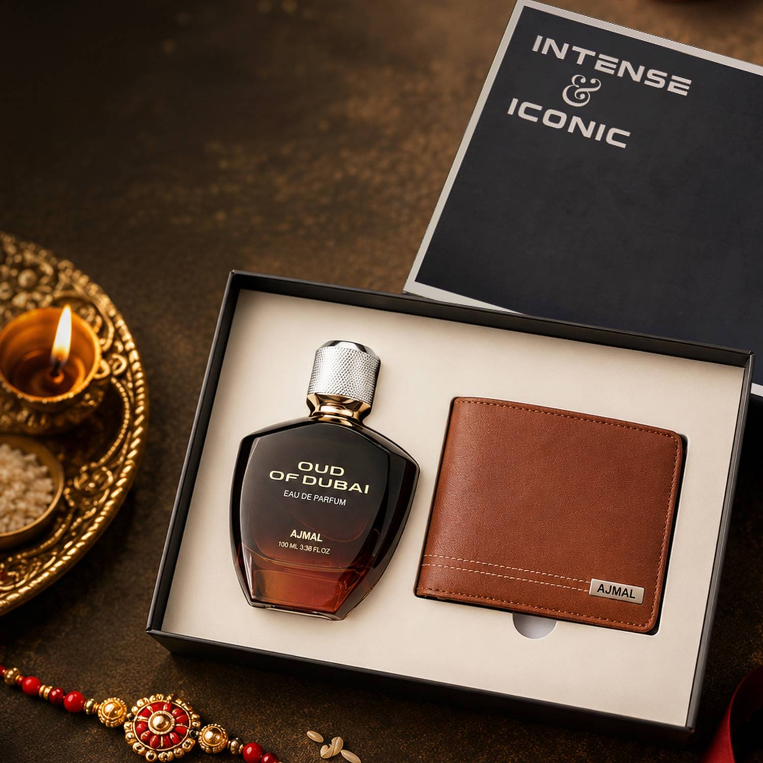 Ajmal Intense & Iconic Oud of Dubai Perfume & Wallet Gift Set - 100 ml - Image 1