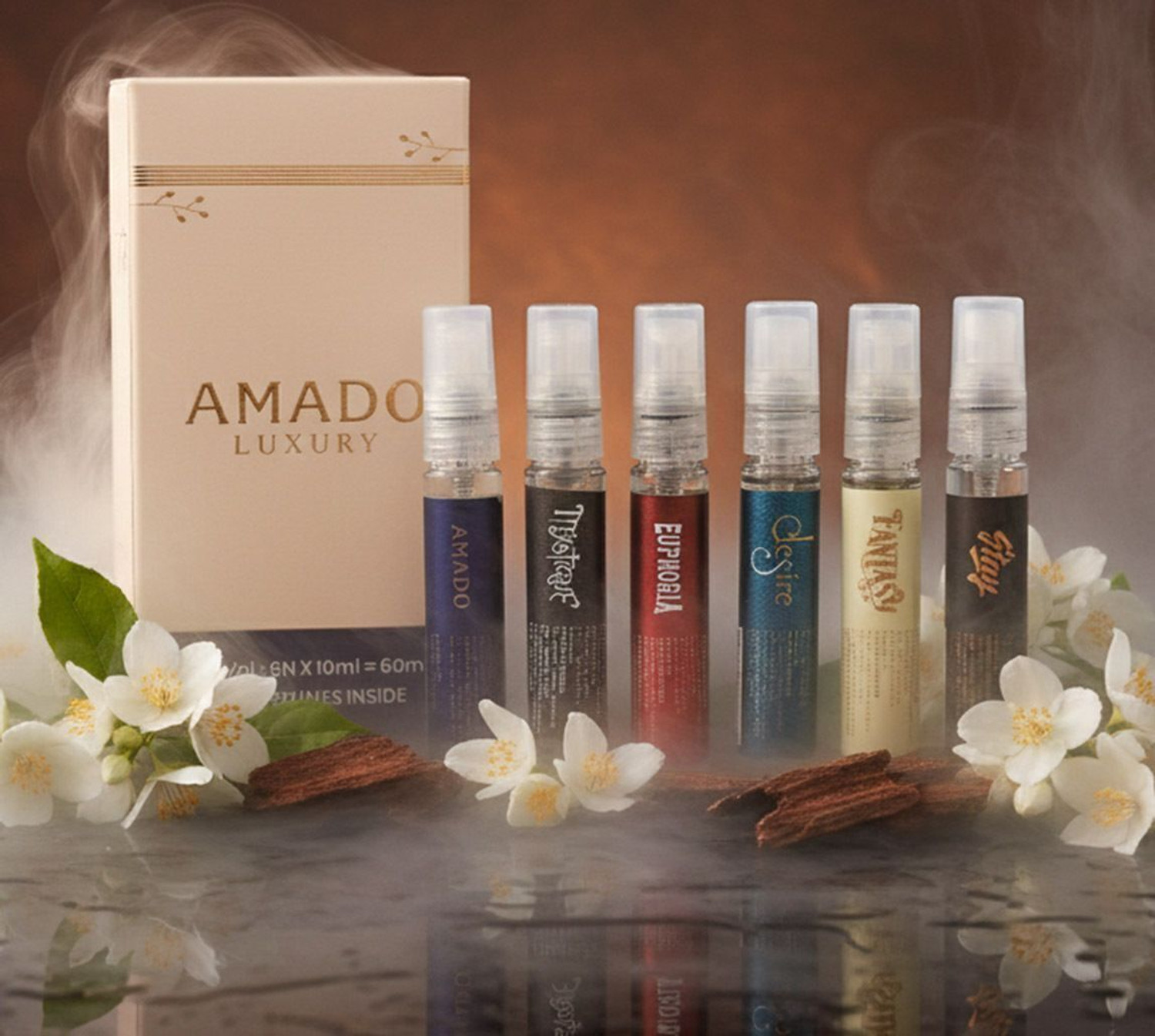 Image of Amado Gift Pack of 6 Perfumes - 10ml Each | Perfect for Men & Women Eau de Parfum - 60 ml