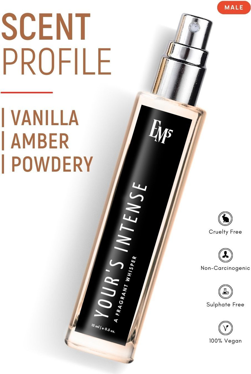 Image of Em5 Your's Intense Perfume for Men | Vanilla Cinnamon Warm Spicy Amber Fragrance Eau de Parfum - 15 ml