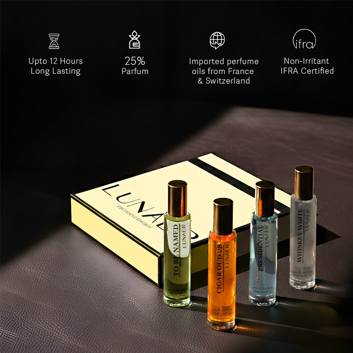Image of Lunaer Luxury Perfume Gift Set - 4X15 ml Long Lasting Eau de Parfum - 60 ml