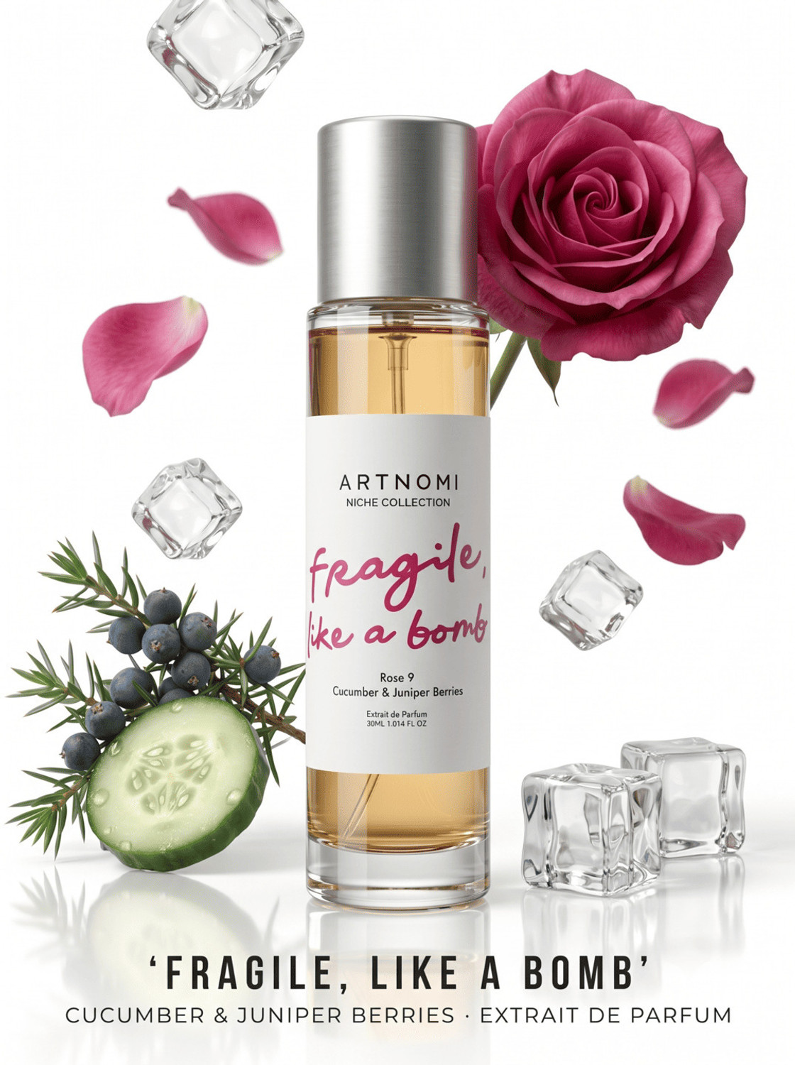 Image of Artnomi Fragile Like A Bomb | Rose, Juniper & Cucumber| 30%Concn. Long Lasting Fragrance Extrait De Parfum - 30 ml