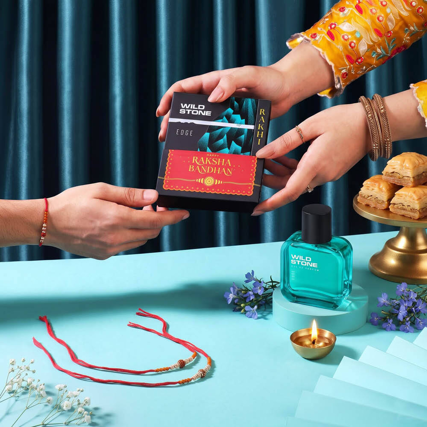 Image of Wild Stone Edge Parfume with 2 Designer Rakhi Set | Raksha Bandhan Gift Pack | Eau de Parfum - 50 ml