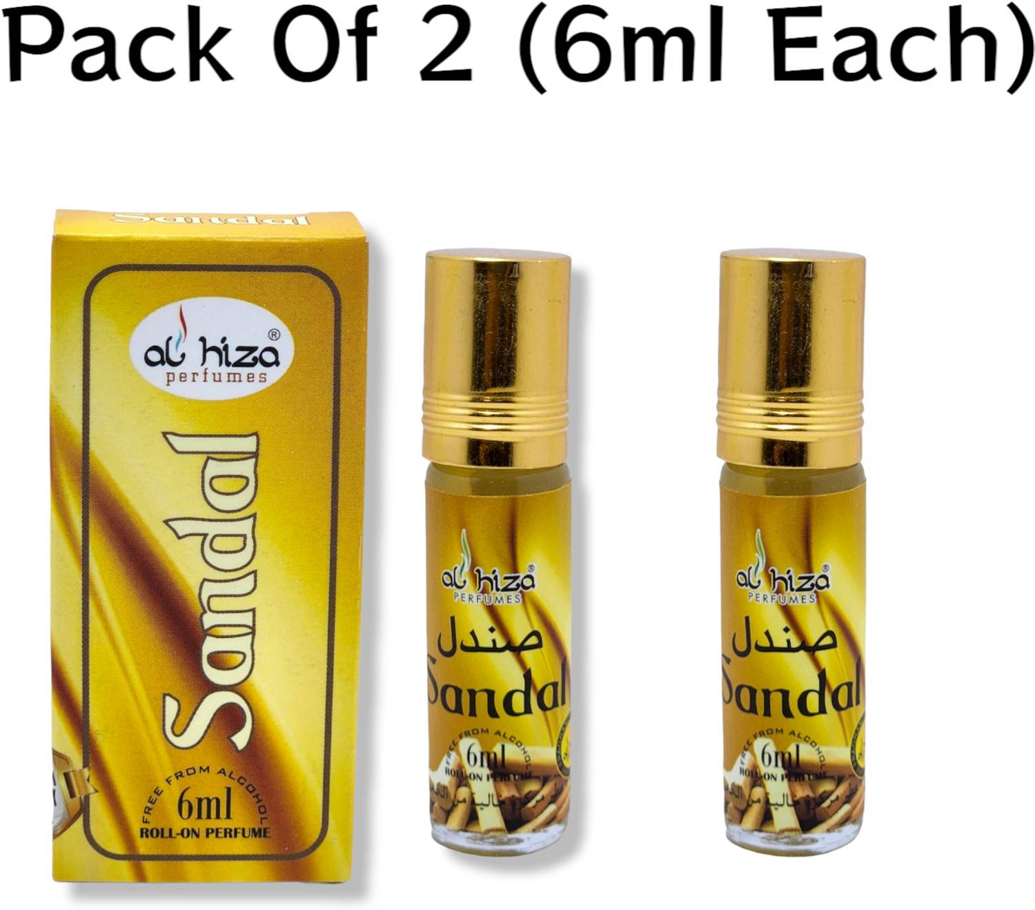 Alhiza Sandal Roll‑on Perfume | Alcohol‑Free Attar | Pack of 2 Perfume - 6 ml