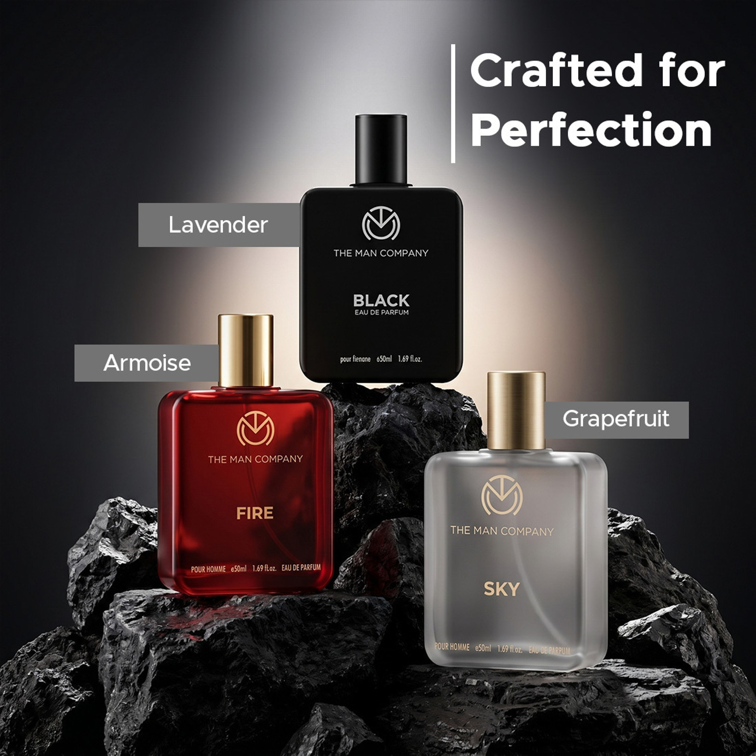 Image of THE MAN COMPANY Perfume for Men | Long lasting perfume (3x50ml) Black, Sky, Fire + Travel Pouch| Eau de Parfum - 150 ml