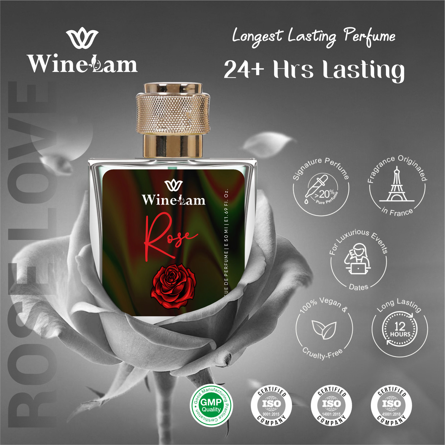 Image of winelam ROSE perfume for unisex real gulab Eau de Parfum Eau de Parfum - 50 ml