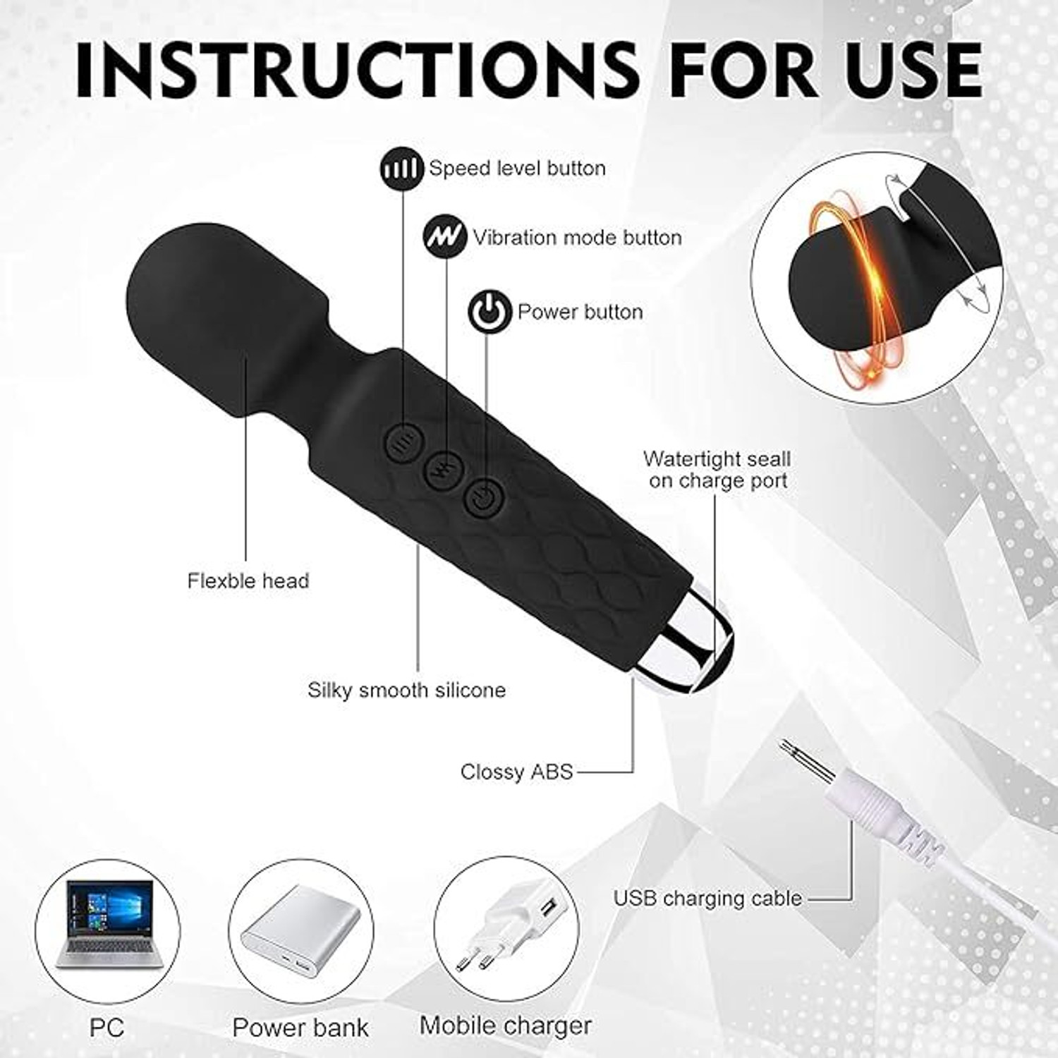 Image of Chintavan Enterprise Rechargeable Silicone Full Body Massager for Pain Relief -8 Speeds, 20 Modes Personal Care Appliance Combo