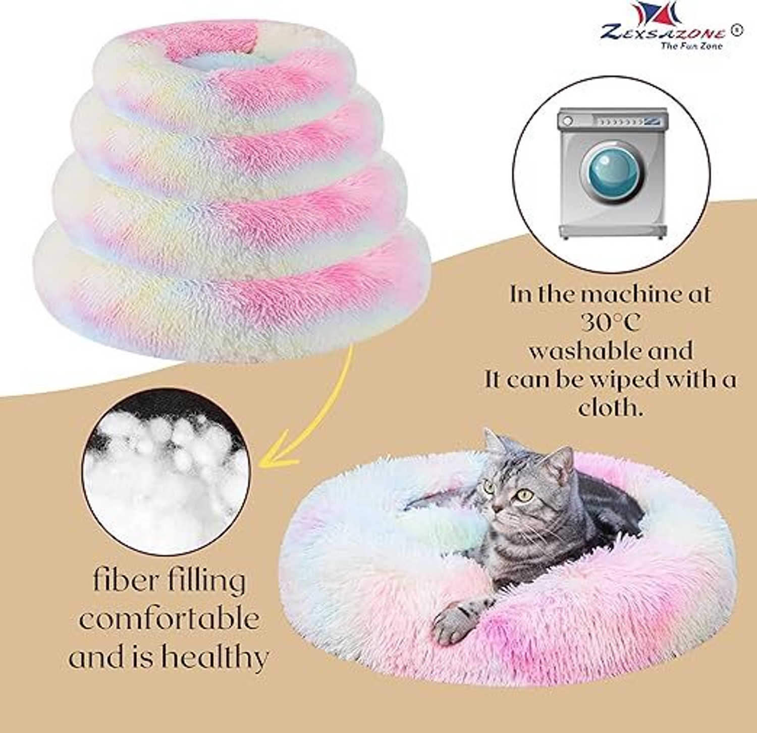 Image of Zexsazone The round donut pet bed is perfect for indoor Dog's, puppies Cats XXXL Pet Bed