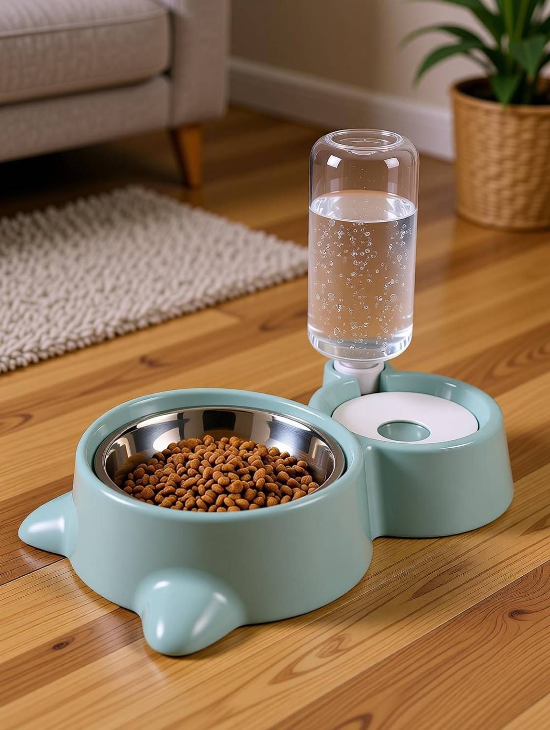 Maharaj Oval Green Plastic Pet Bowl & Bottle - Image 2