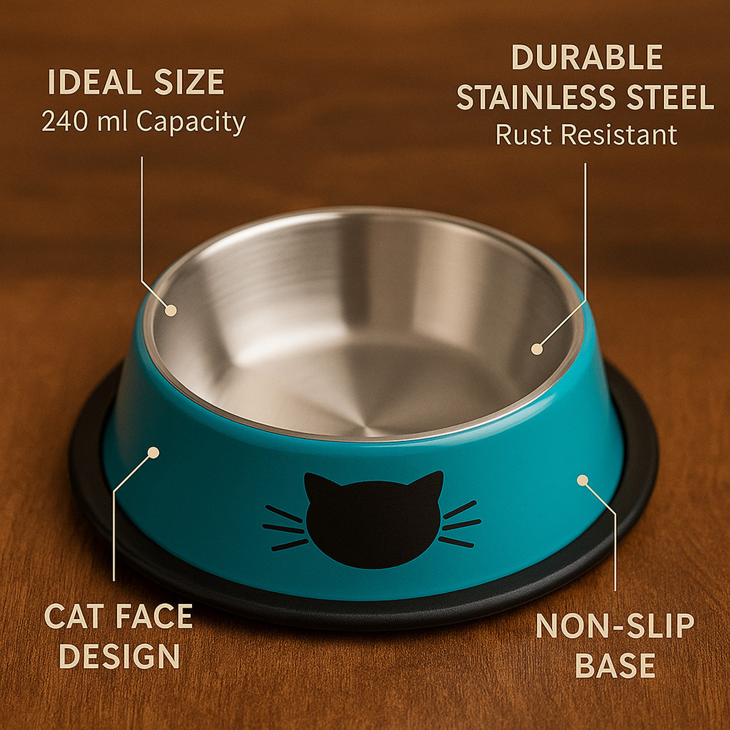 Image of PAWPOURRI Anti Skid,Non-Slip Cat Feeding Bowl for Kitten,Cat and pets Stainless Steel Pet Bowl & Bottle (240+240+240+240 ml Blue, Black, Orange, Red)