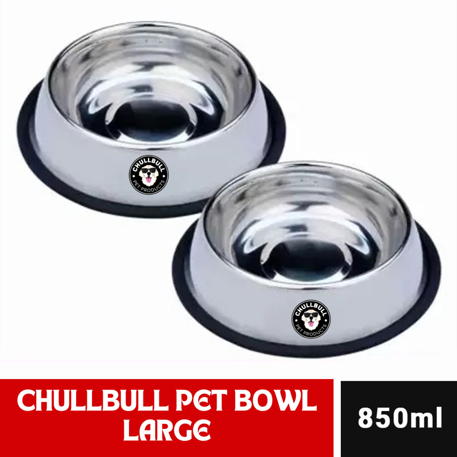 Image of chullbull pet products Anti Skid Pack of 2 ( each) Stainless Steel Pet Bowl