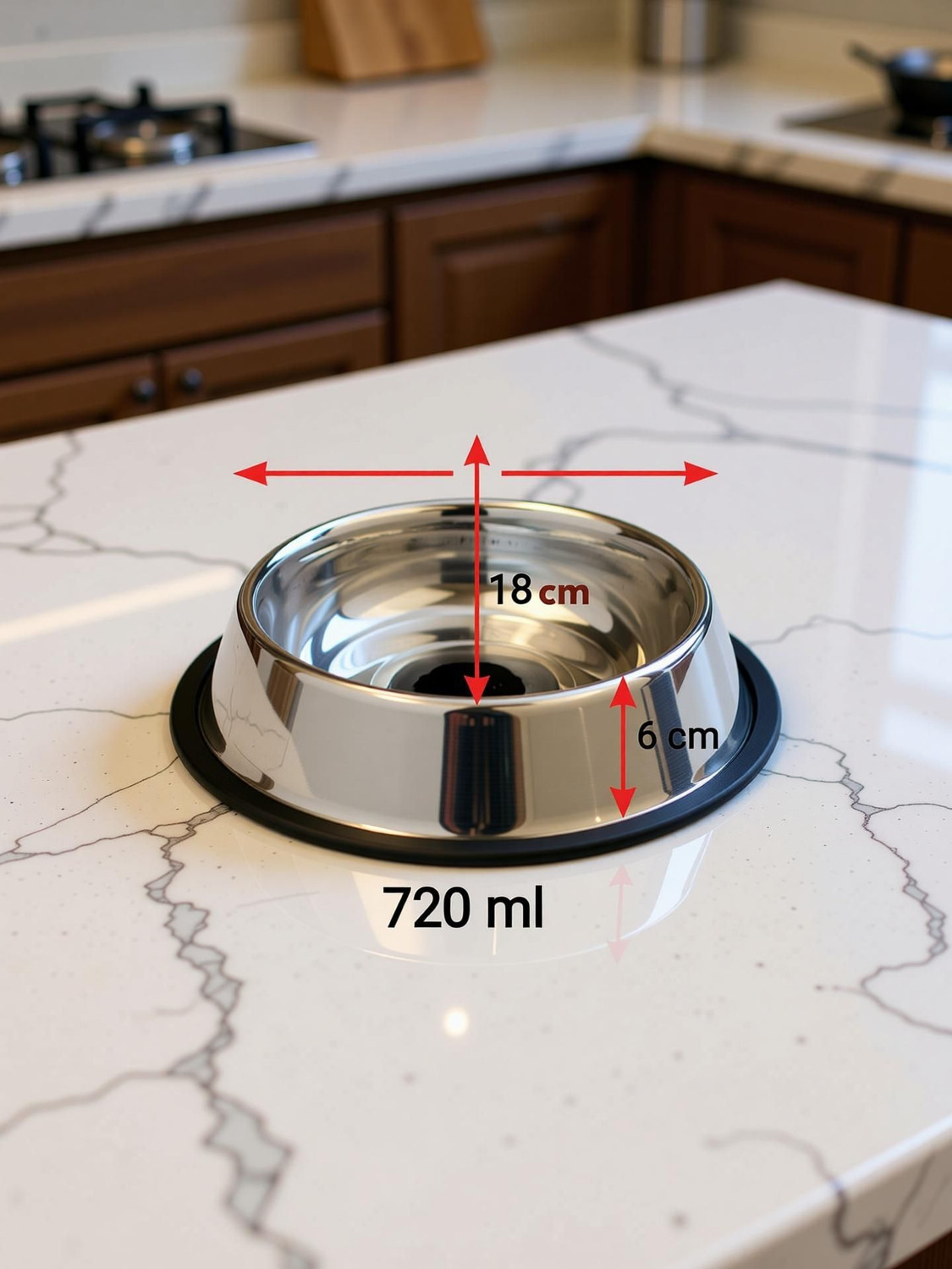 Image of FOURESTA Dog Bowl 720 ml Round Food Water Feeding Plain Bowl for Dogs Stainless Steel Pet Bowl