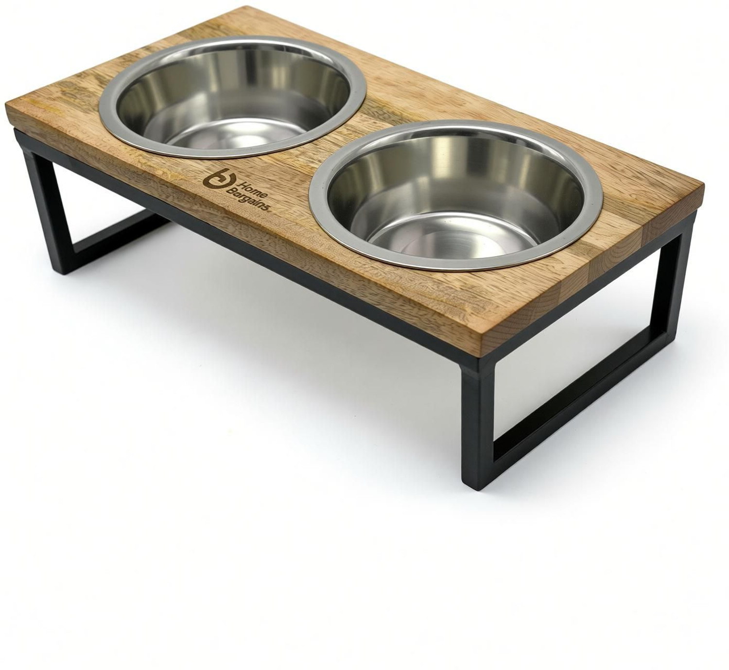 Image of Home Bargains Wooden Dog Bowls Stand with 2 Stainless Steel Bowl for Water and Food Stainless Steel Pet Bowl & Bottle