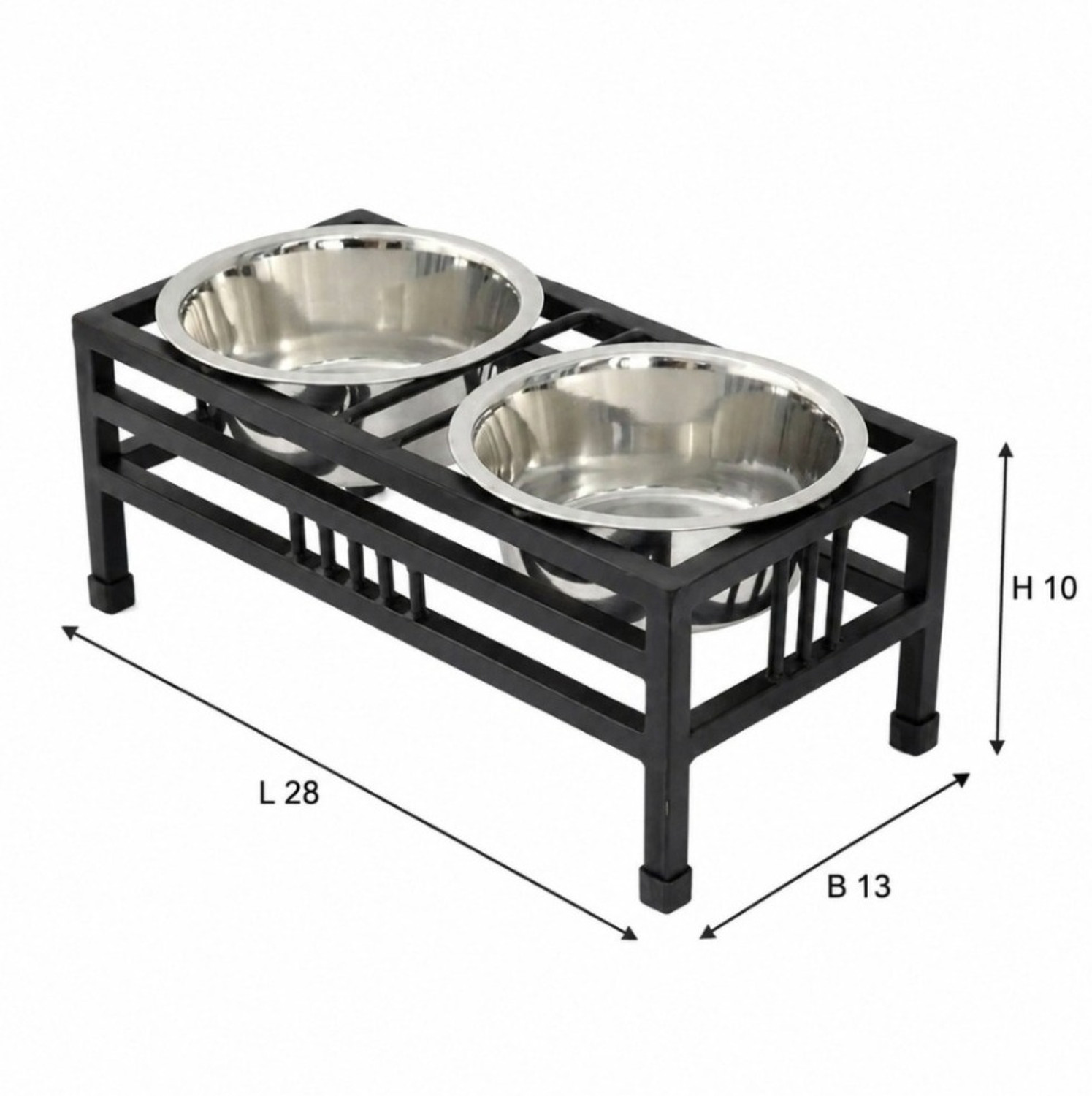 Image of ARK WOOD ART Elevated Iron Pet Feeder with Double Stainless Steel Bowls for cats Iron Pet Bowl