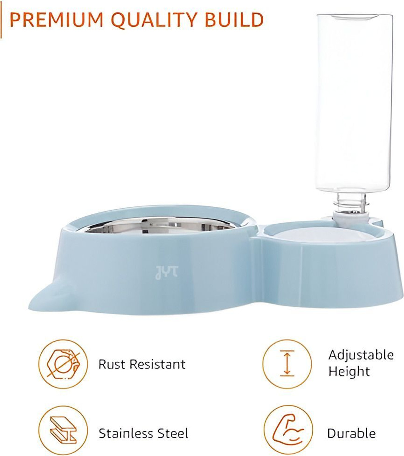 Image of JYT 2-in-1 Pet Feeder with Water Bottle Plastic Pet Bowl & Bottle