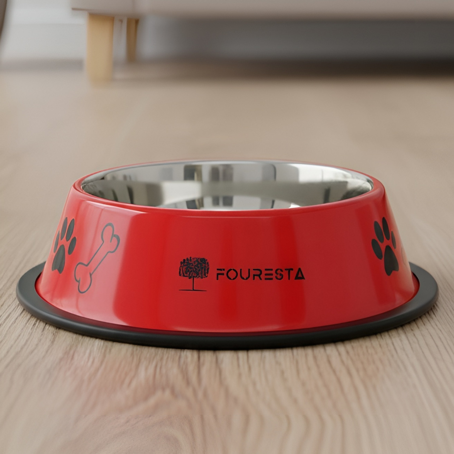 Image of FOURESTA Pet Bowl 800ml Round Stainless Steel Feeding Bowl for Dogs and Cats (Red) Stainless Steel Pet Bowl
