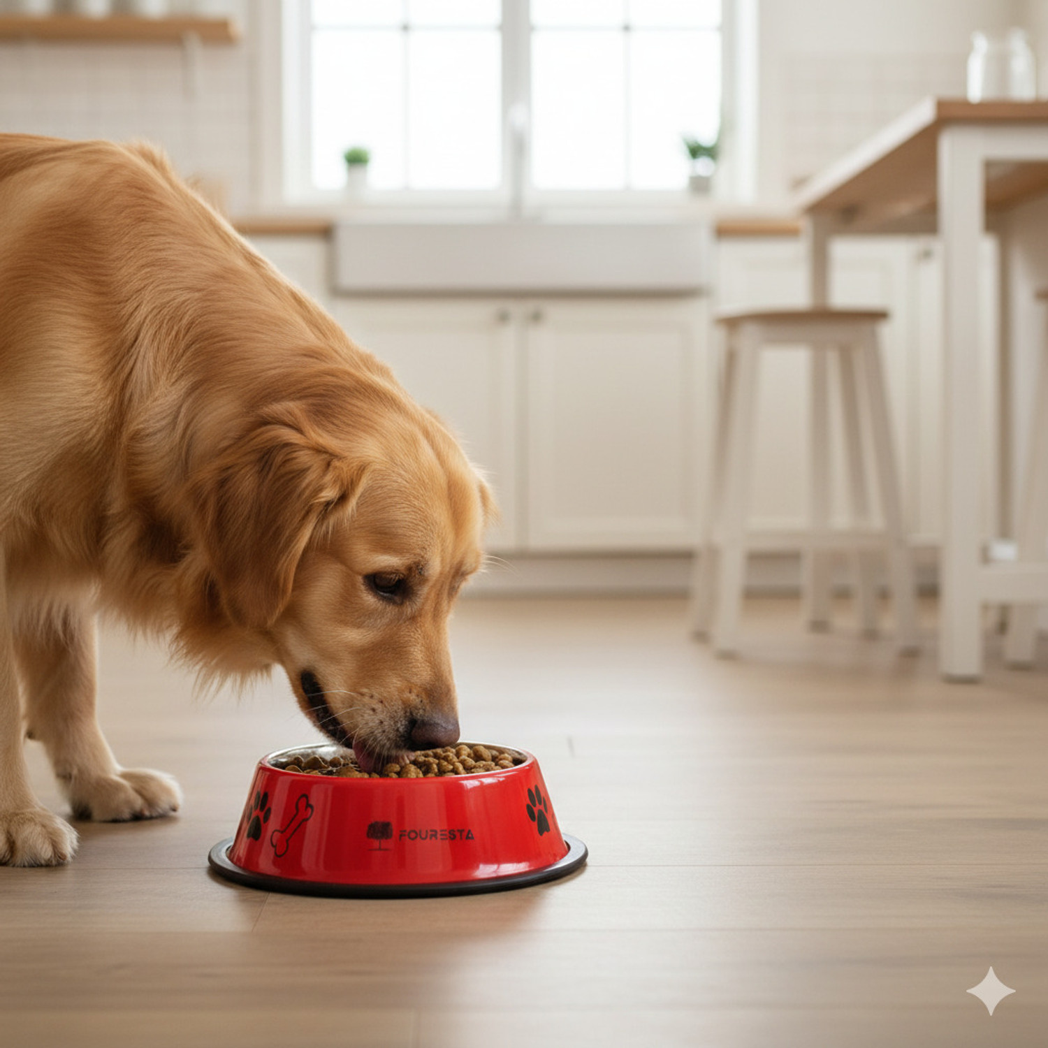 Image of FOURESTA Pet Bowl 800ml Round Stainless Steel Feeding Bowl for Dogs and Cats (Red) Stainless Steel Pet Bowl