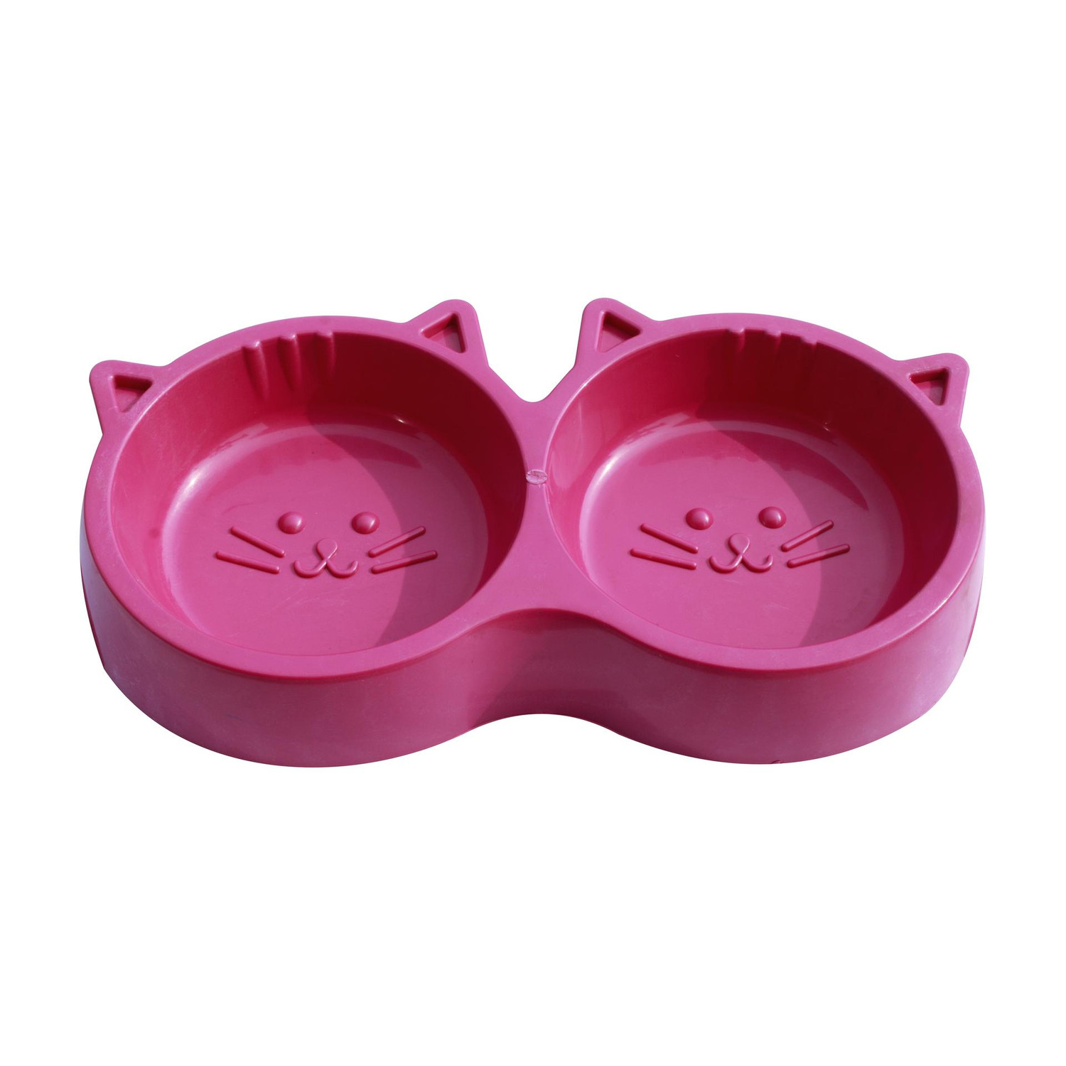 Image of S.Blaze Plastic Cat Face Shaped Double Bowl Food & Water Feeder 2-in-1 Bowl Plastic Pet Bowl & Bottle