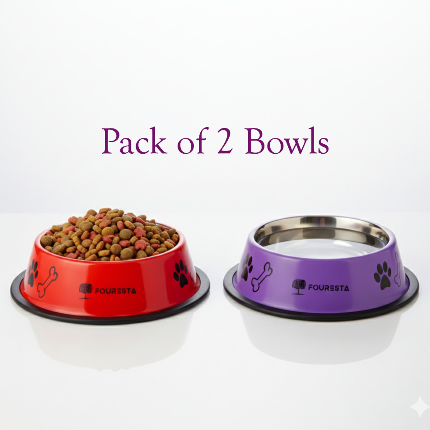 Image of FOURESTA Large Dog Bowl 700 ml Combo Pack of 2 Feeding Bowls for Dog Non-Skid Dog Bowl Stainless Steel Pet Bowl