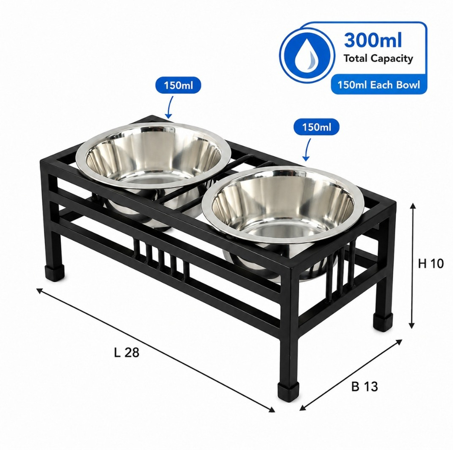 Image of ARK WOOD ART Elevated Iron Pet Feeder with Double Stainless Steel Bowls for cats Iron Pet Bowl