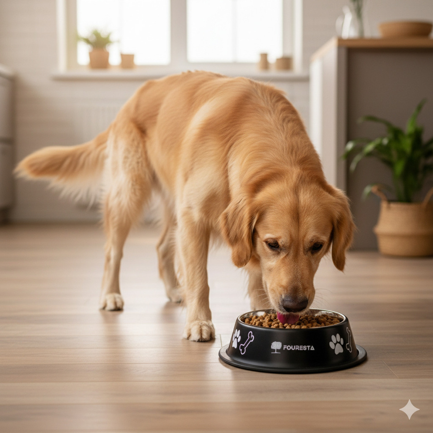 Image of FOURESTA Pet Bowl 800ml Round Stainless Steel Feeding Bowl for Dogs and Cats (Black) Stainless Steel Pet Bowl