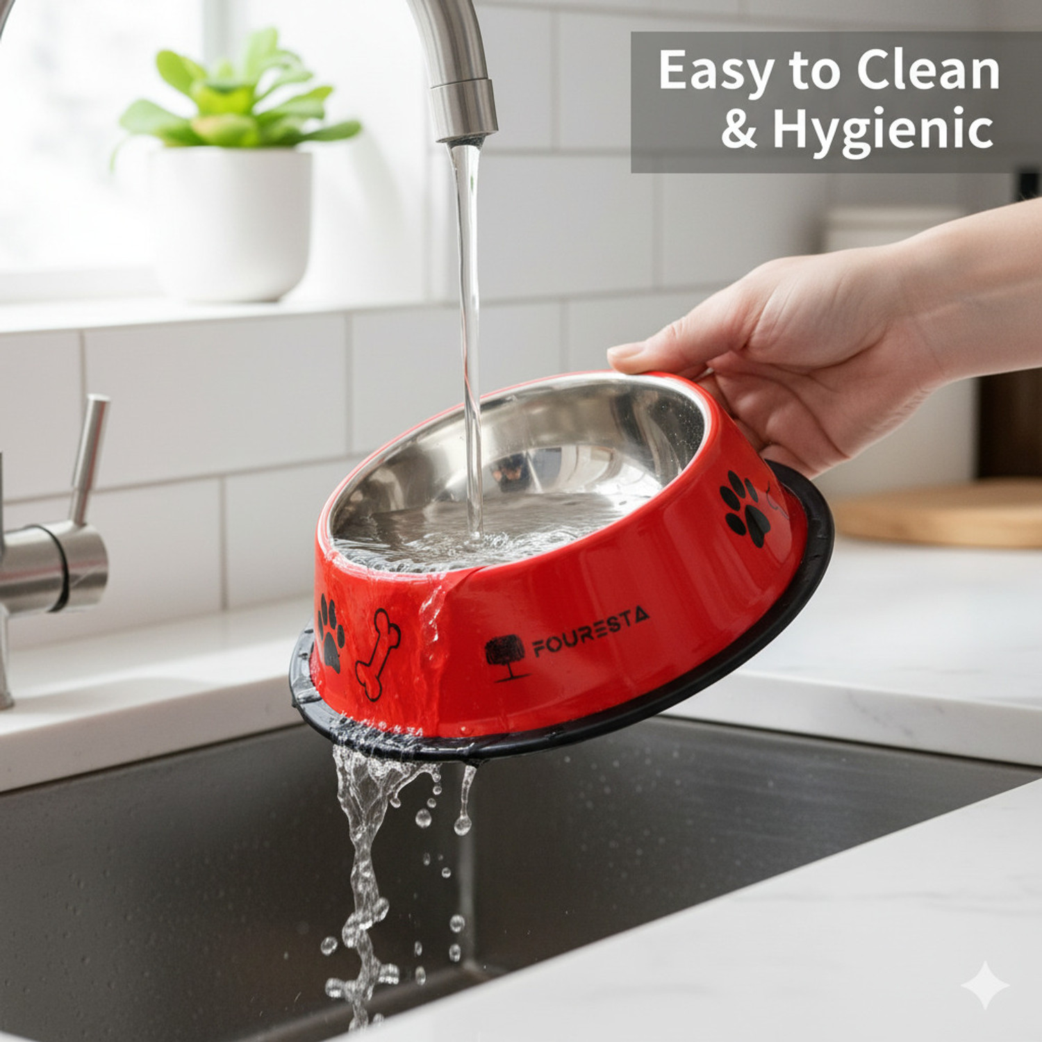 Image of FOURESTA Pet Bowl 800ml Round Stainless Steel Feeding Bowl for Dogs and Cats (Red) Stainless Steel Pet Bowl