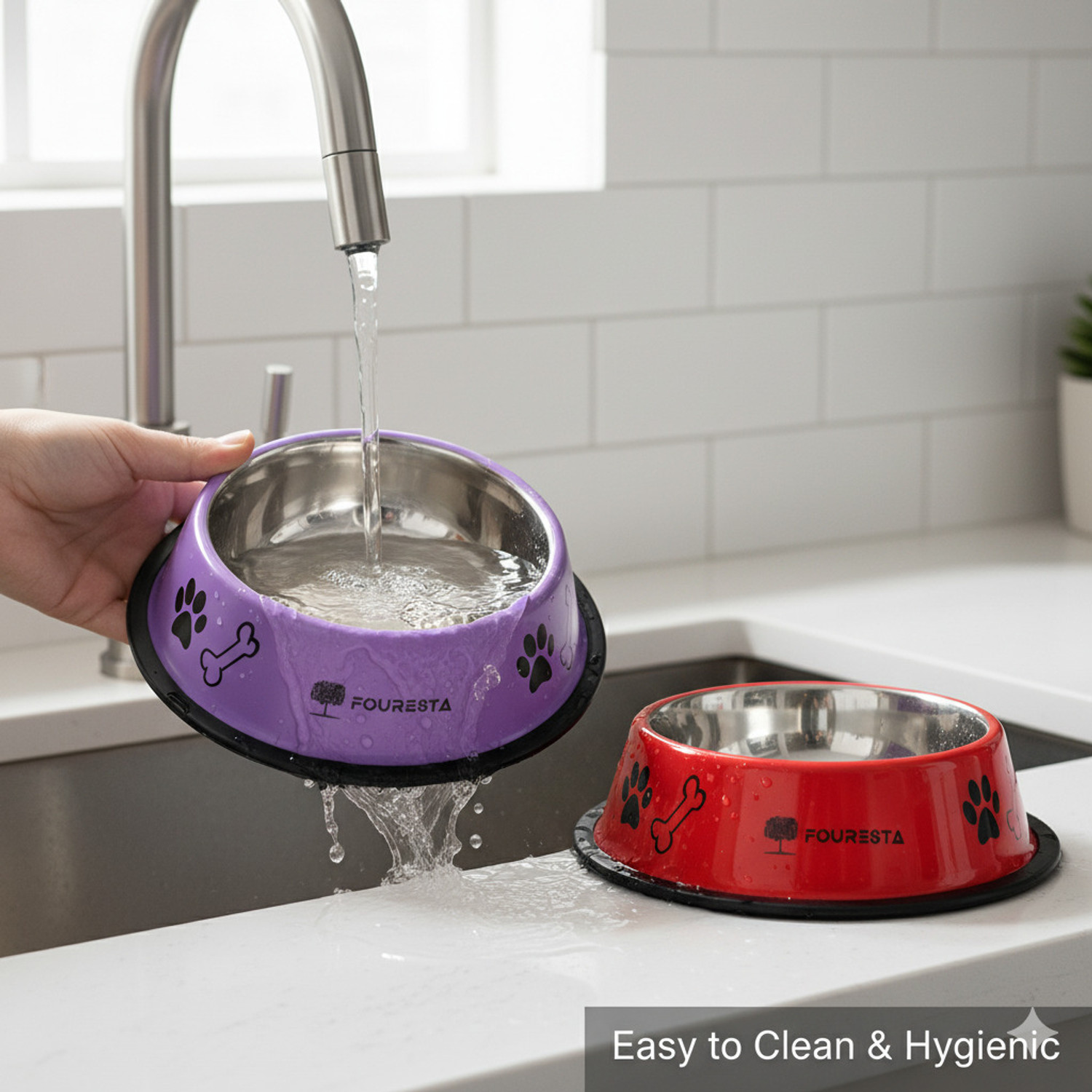 Image of FOURESTA Large Dog Bowl 700 ml Combo Pack of 2 Feeding Bowls for Dog Non-Skid Dog Bowl Stainless Steel Pet Bowl