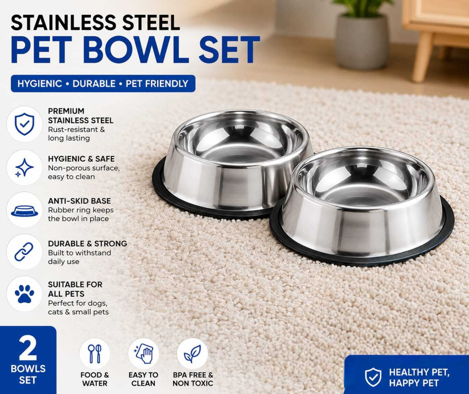 Image of Furever Friends Dog & Cat ( Set of 2 ) Stainless Steel Pet Bowl