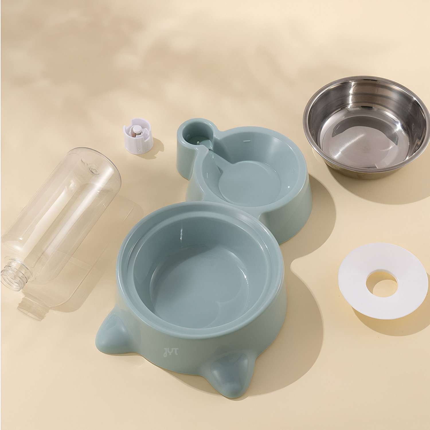 Image of JYT 2-in-1 Pet Feeder with Water Bottle Plastic Pet Bowl & Bottle