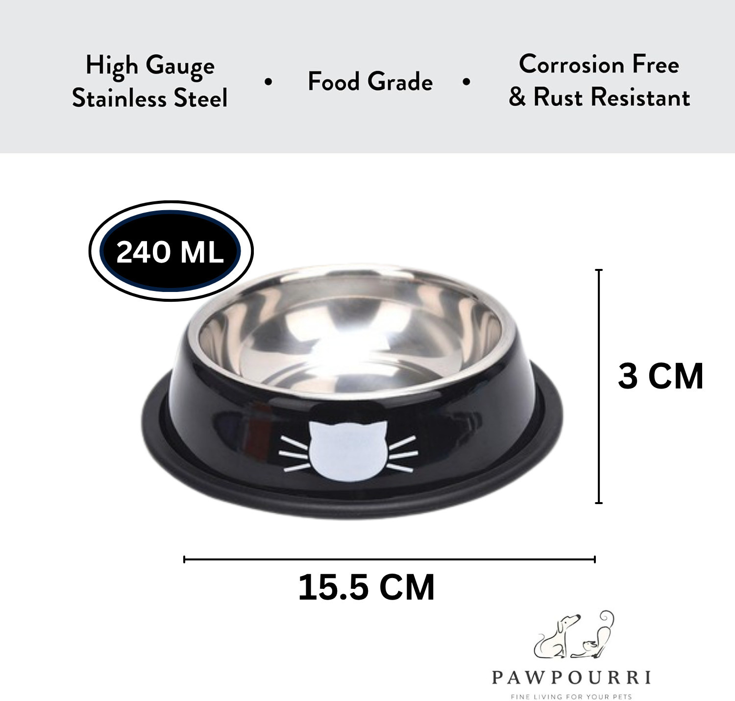 Image of PAWPOURRI Anti Skid,Non-Slip Cat Feeding Bowl for Kitten,Cat and pets Stainless Steel Pet Bowl & Bottle (240+240+240+240 ml Blue, Black, Orange, Red)