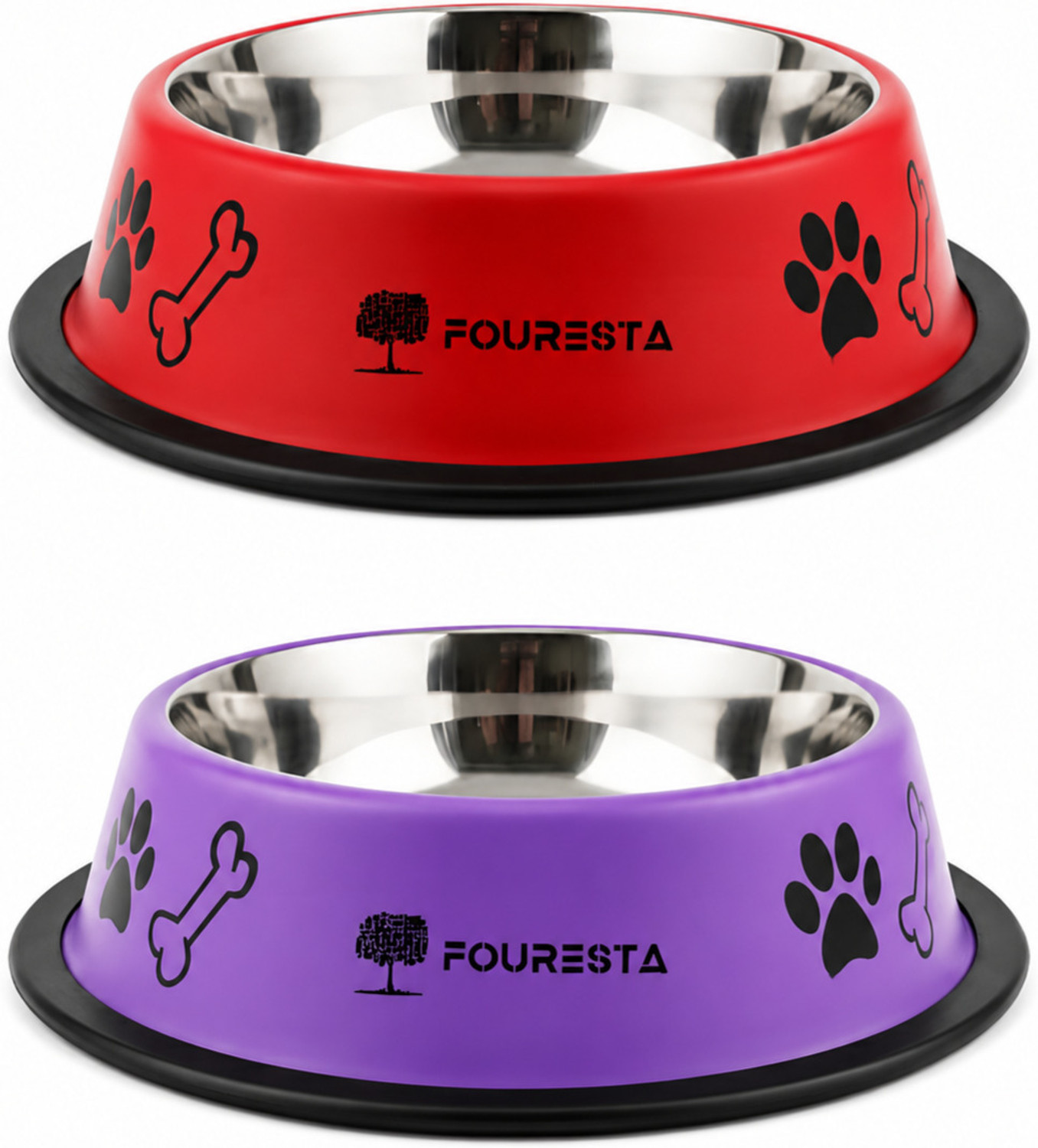 Image of FOURESTA Large Dog Bowl 700 ml Combo Pack of 2 Feeding Bowls for Dog Non-Skid Dog Bowl Stainless Steel Pet Bowl