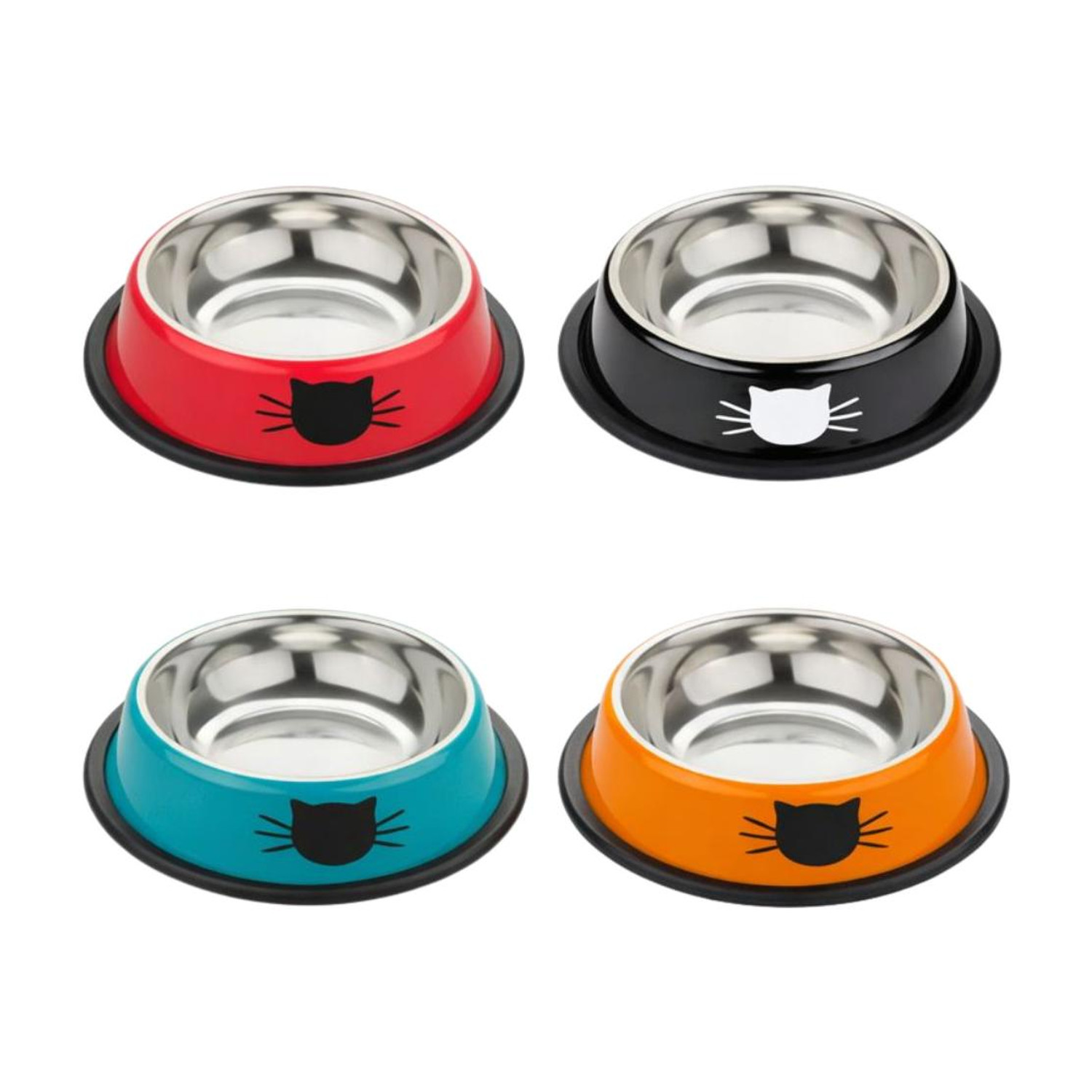 Image of PAWPOURRI Anti Skid,Non-Slip Cat Feeding Bowl for Kitten,Cat and pets Stainless Steel Pet Bowl & Bottle (240+240+240+240 ml Blue, Black, Orange, Red)