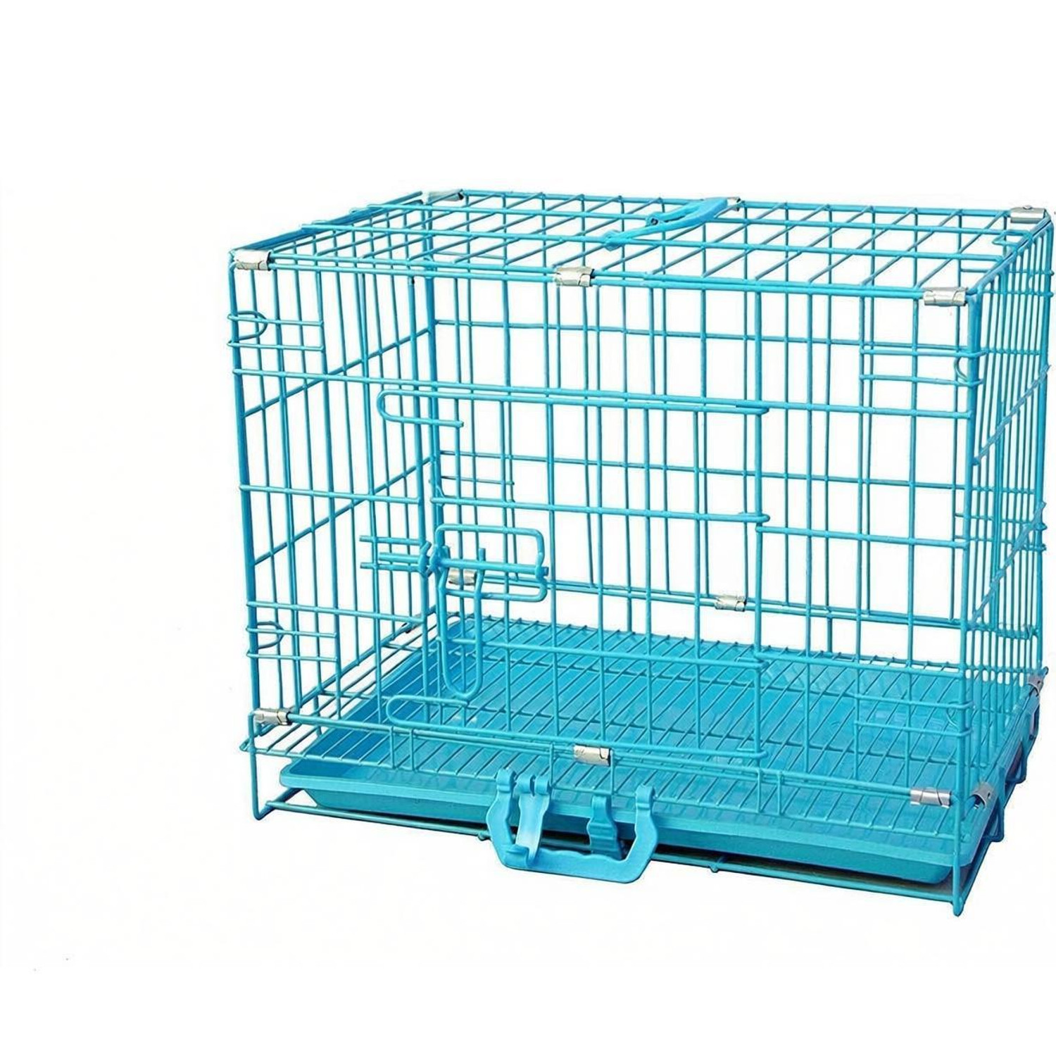 Rvpaws Dog Cage Removable Tray Iron Cage Powder Coated for Dog & Rabbit 17 Inch Sky Blue Bike Pet Carrier