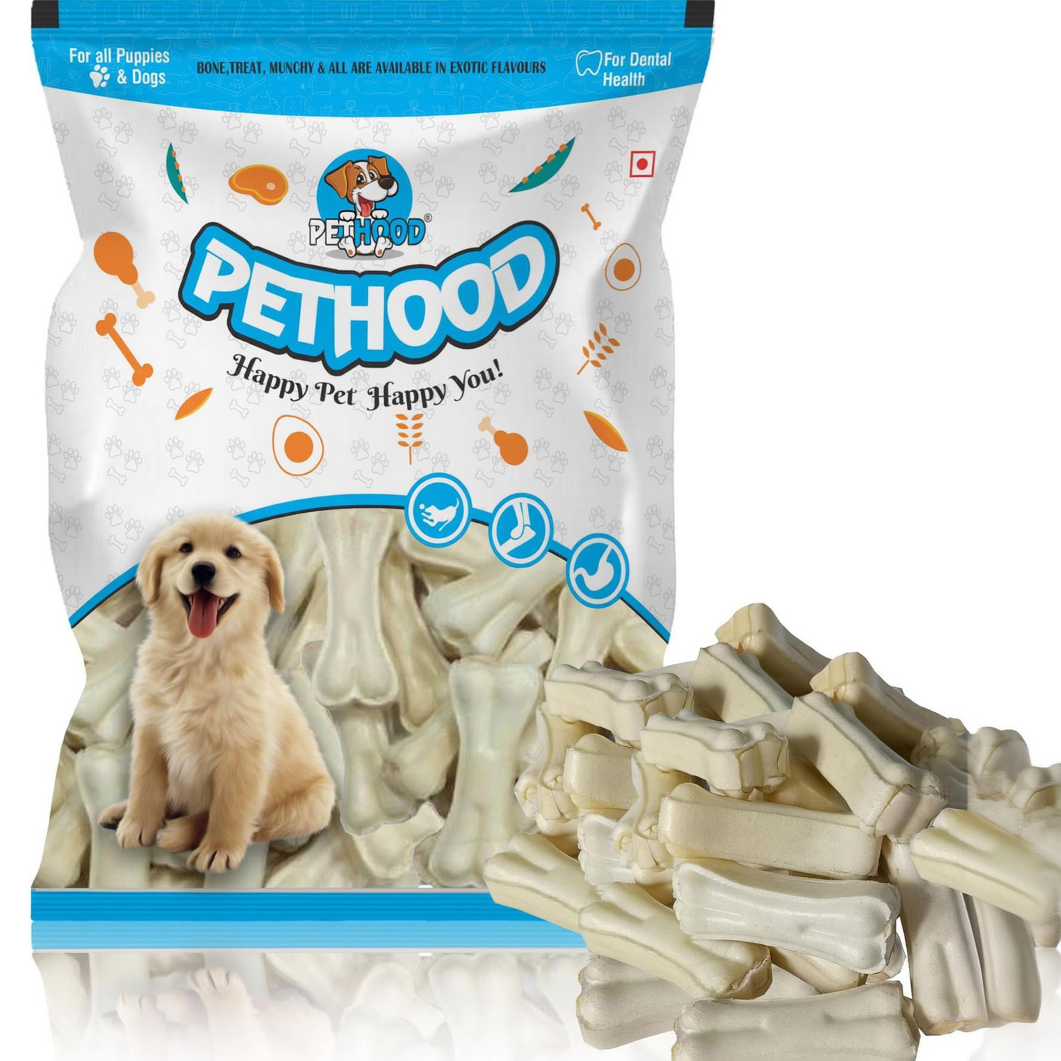Image of PET HOOD Dog Puppy Chew Bone - 3 inches (35 pcs) Rawhide Calcium Treat for Strong Teeth Chicken Dog Chew