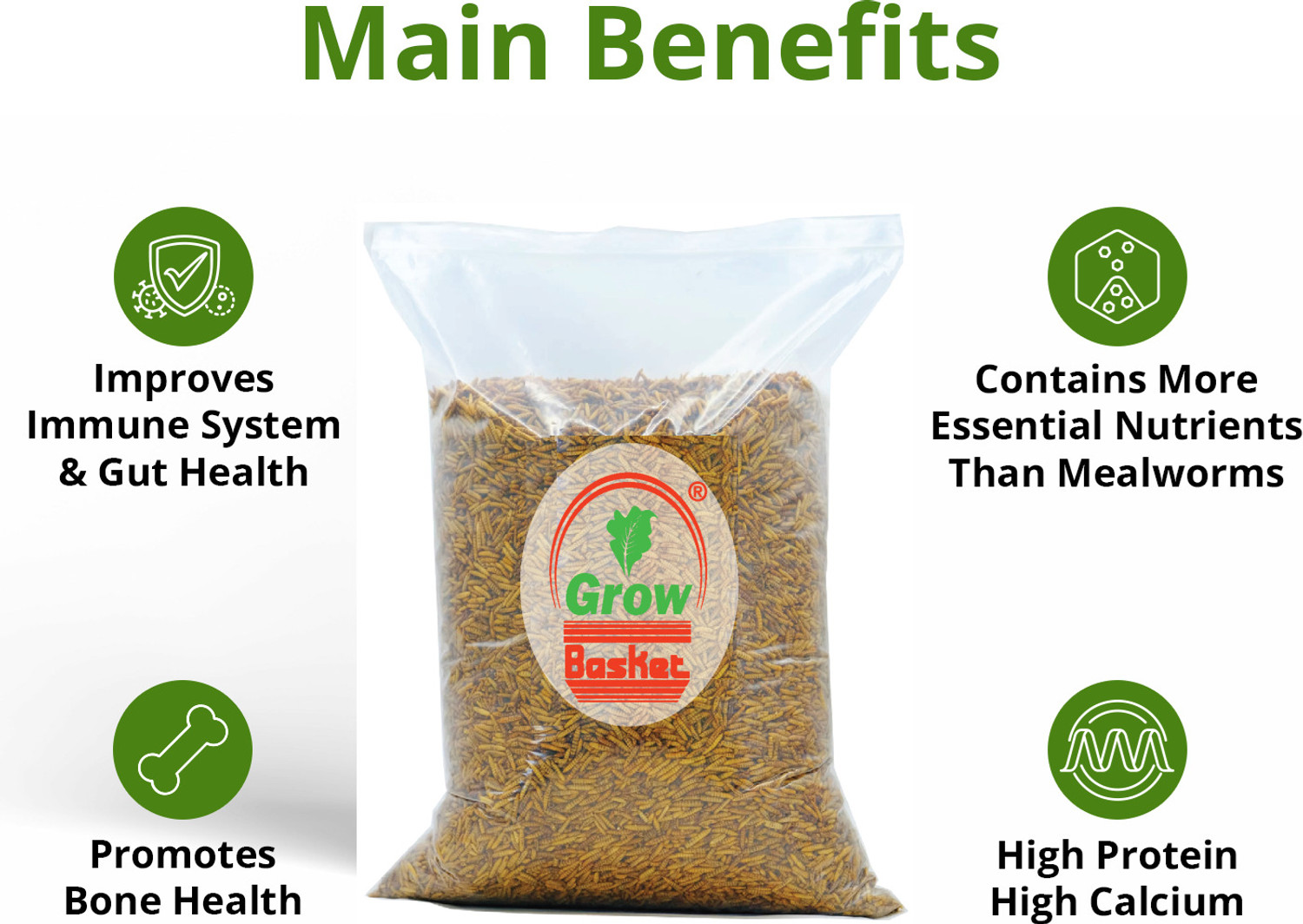 Image of Grow Basket Dried Black Soldier Fly Larvae 100% Natural Dried Premium Aquarium Fish Food Fish Fish Chew (0.5 kg, Pack of 1)