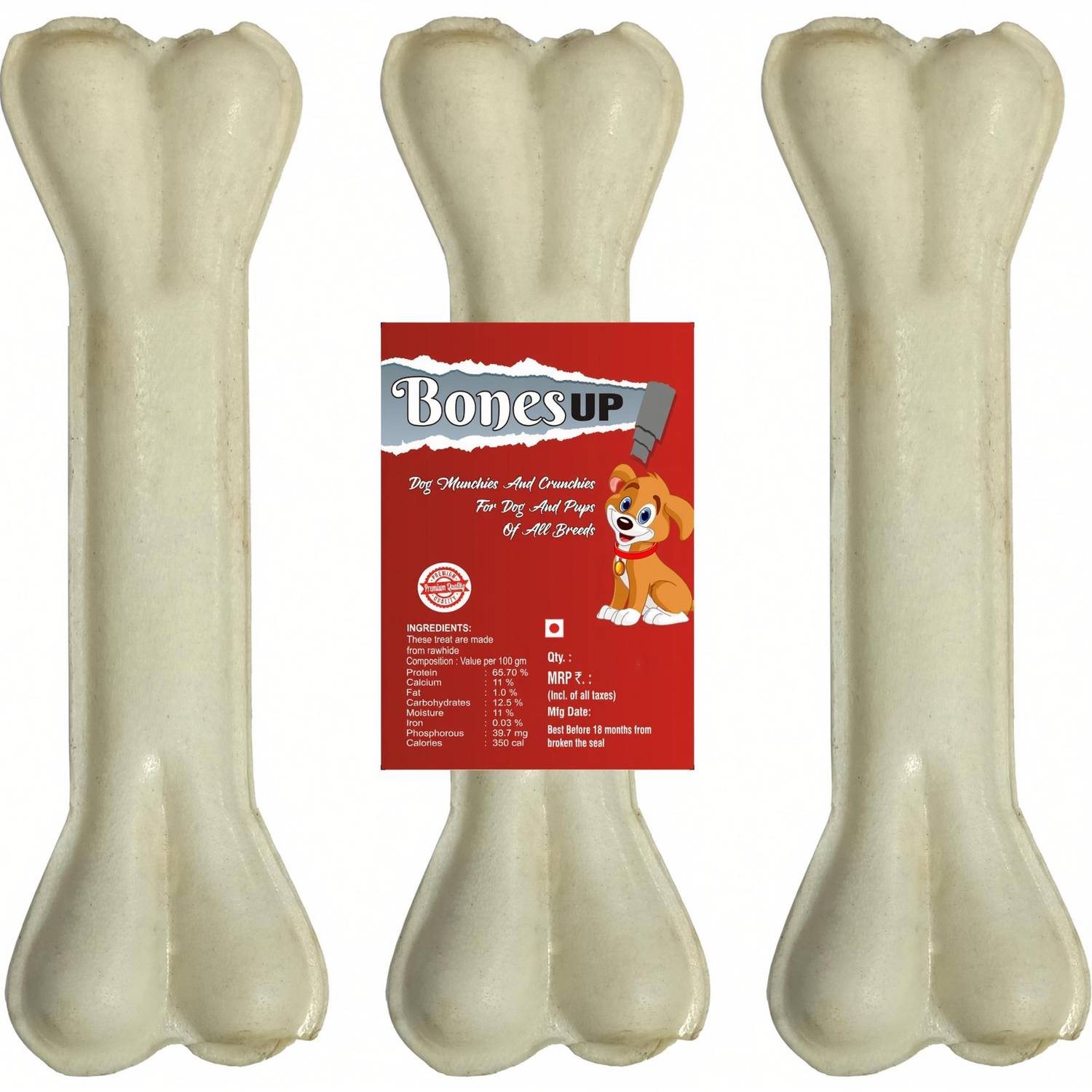 Bones UP Dog Chew Bone 8 inch - 3 Pc Pack, Bones for Dogs, Dog Snacks Mutton Dog Chew
