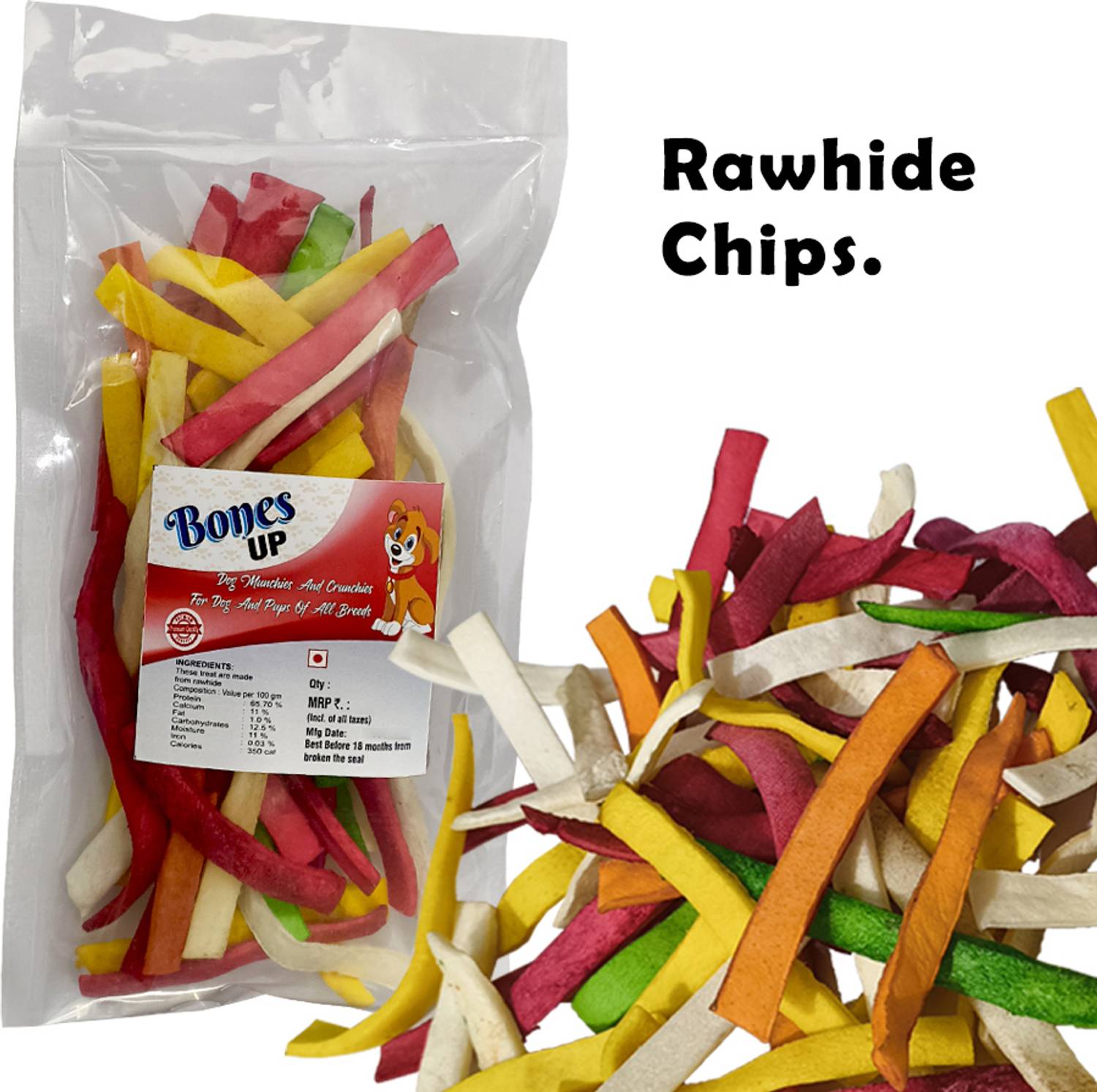 Bones UP Multi-Flavor Rawhide Pet Dog Chews Chips Treat Snacks for puppy (100g) Chicken, Mutton, Milk Dog Chew