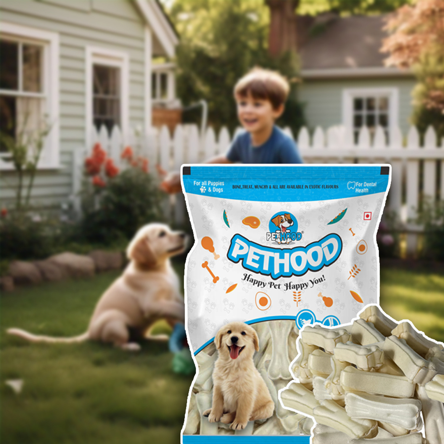 Image of PET HOOD Dog Puppy Chew Bone - 3 inches (35 pcs) Rawhide Calcium Treat for Strong Teeth Chicken Dog Chew